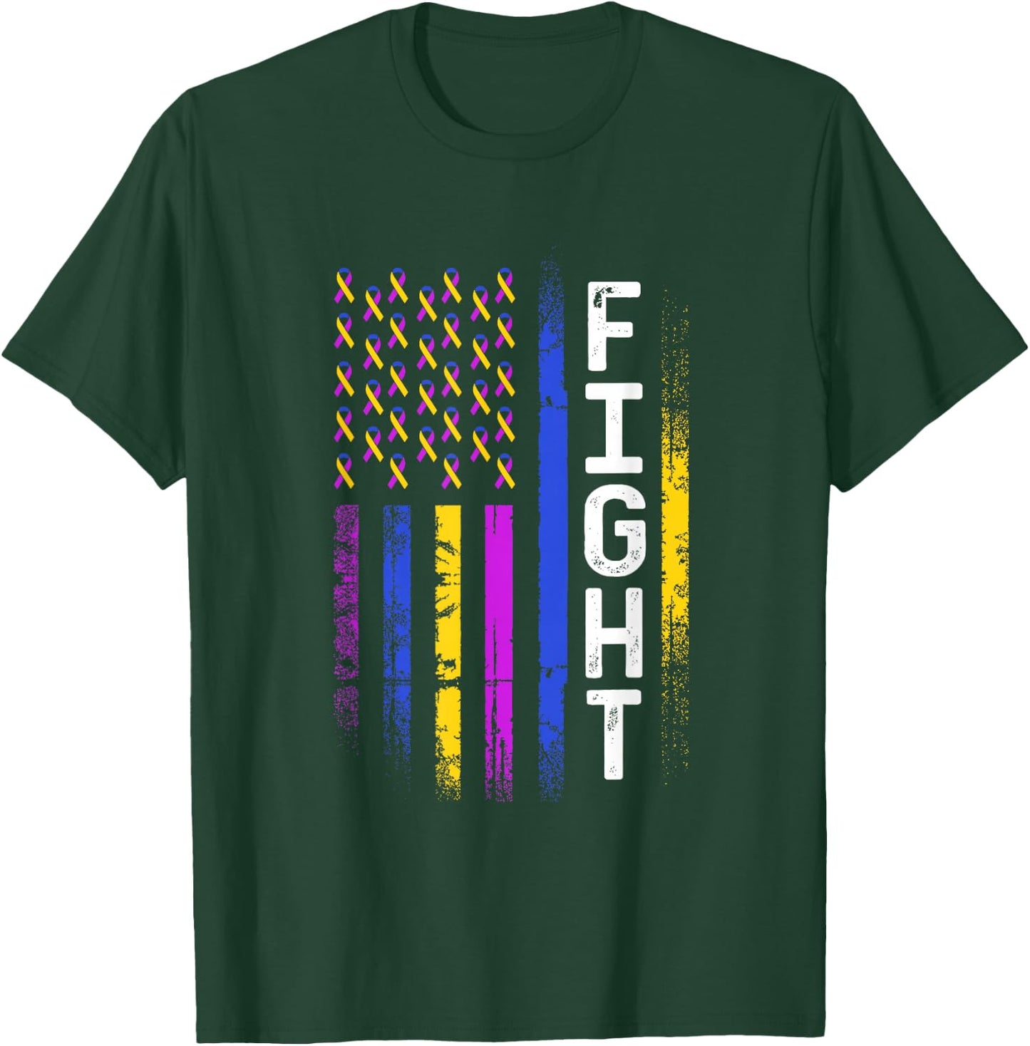 Bladder Cancer Flag Purple Yellow Blue Ribbon Awareness T-Shirt - T-Shirt | Forest