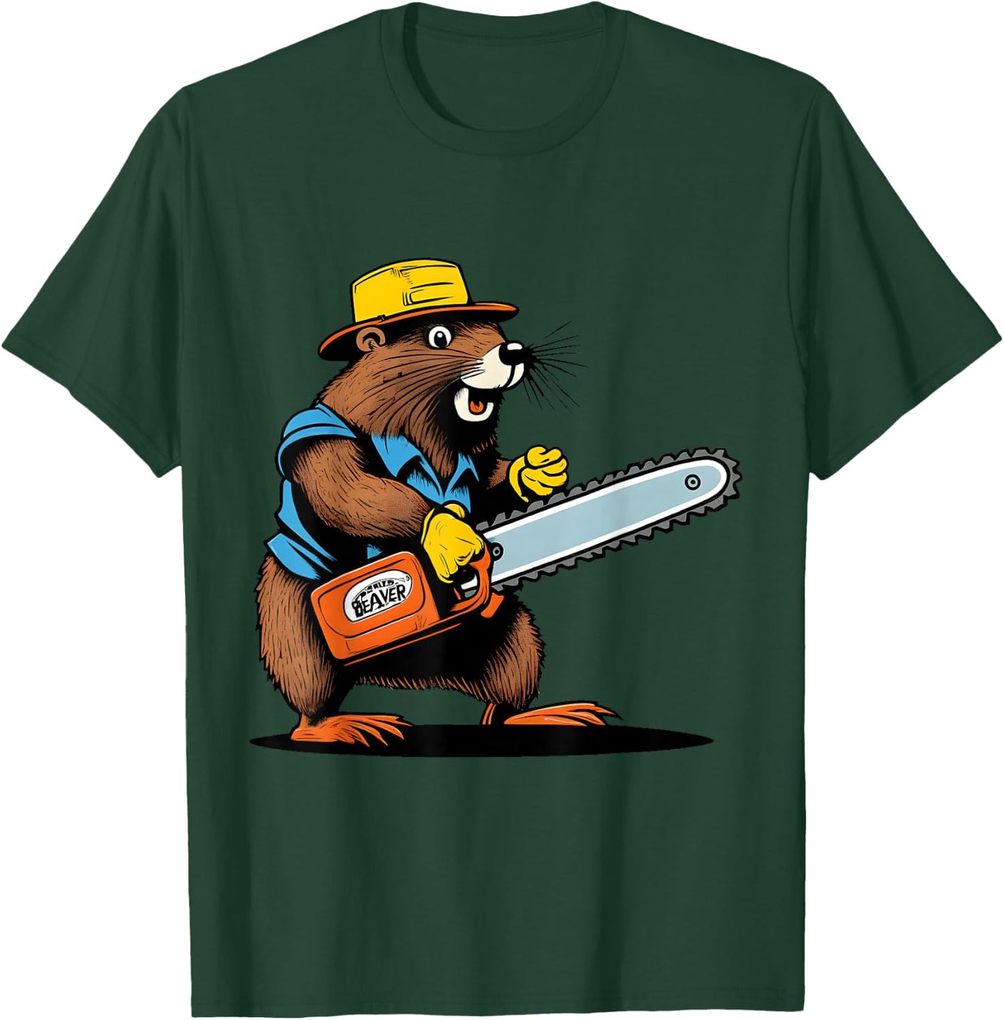 Lumber Jack Beaver with Chainsaw - Retro Comic Art Funny T-Shirt - T-Shirt | Forest