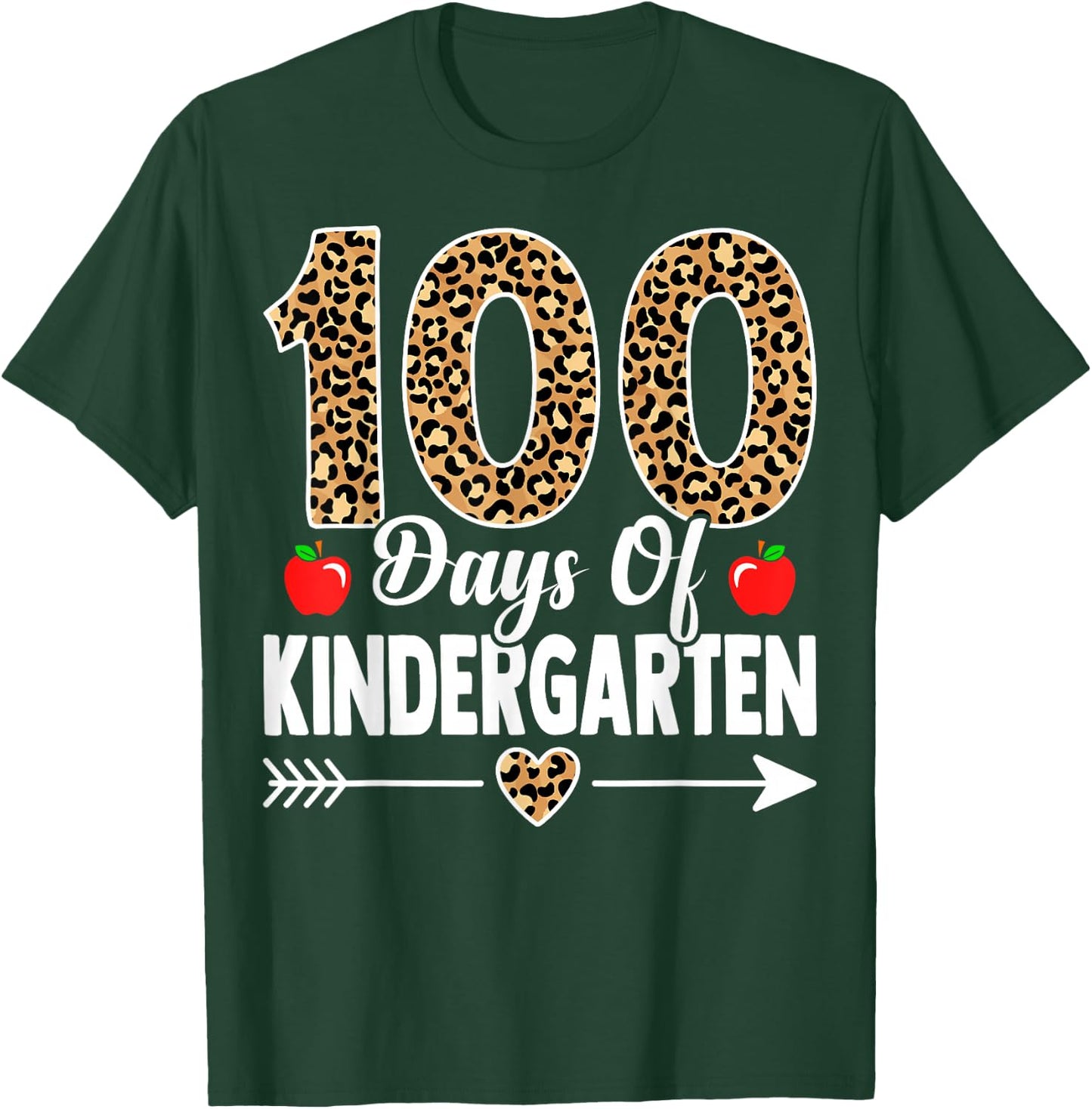 100 Days of Kindergarten Leopard 100th Day Of School T-Shirt - T-Shirt | Forest