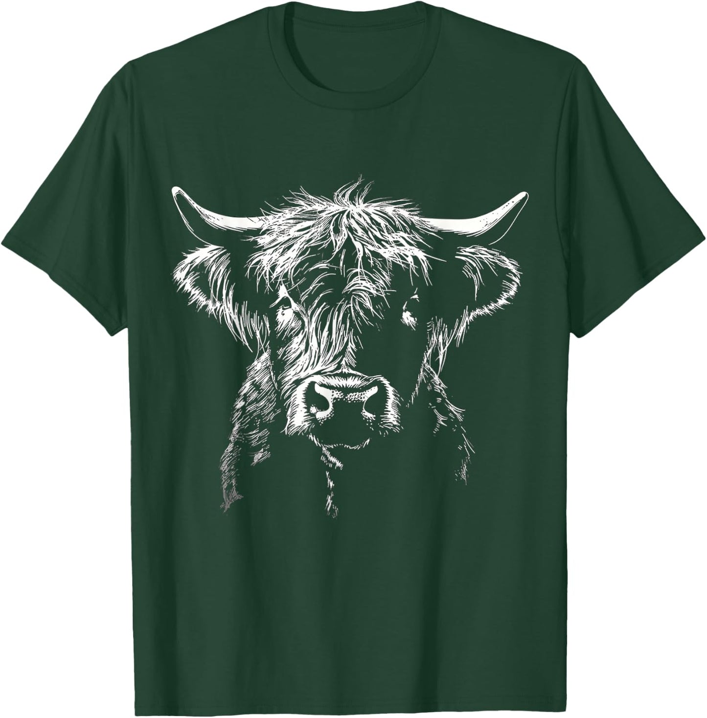 Highland Cow Art Animal Portrait Farm Graphic Highland Cow T-Shirt - T-Shirt | Forest