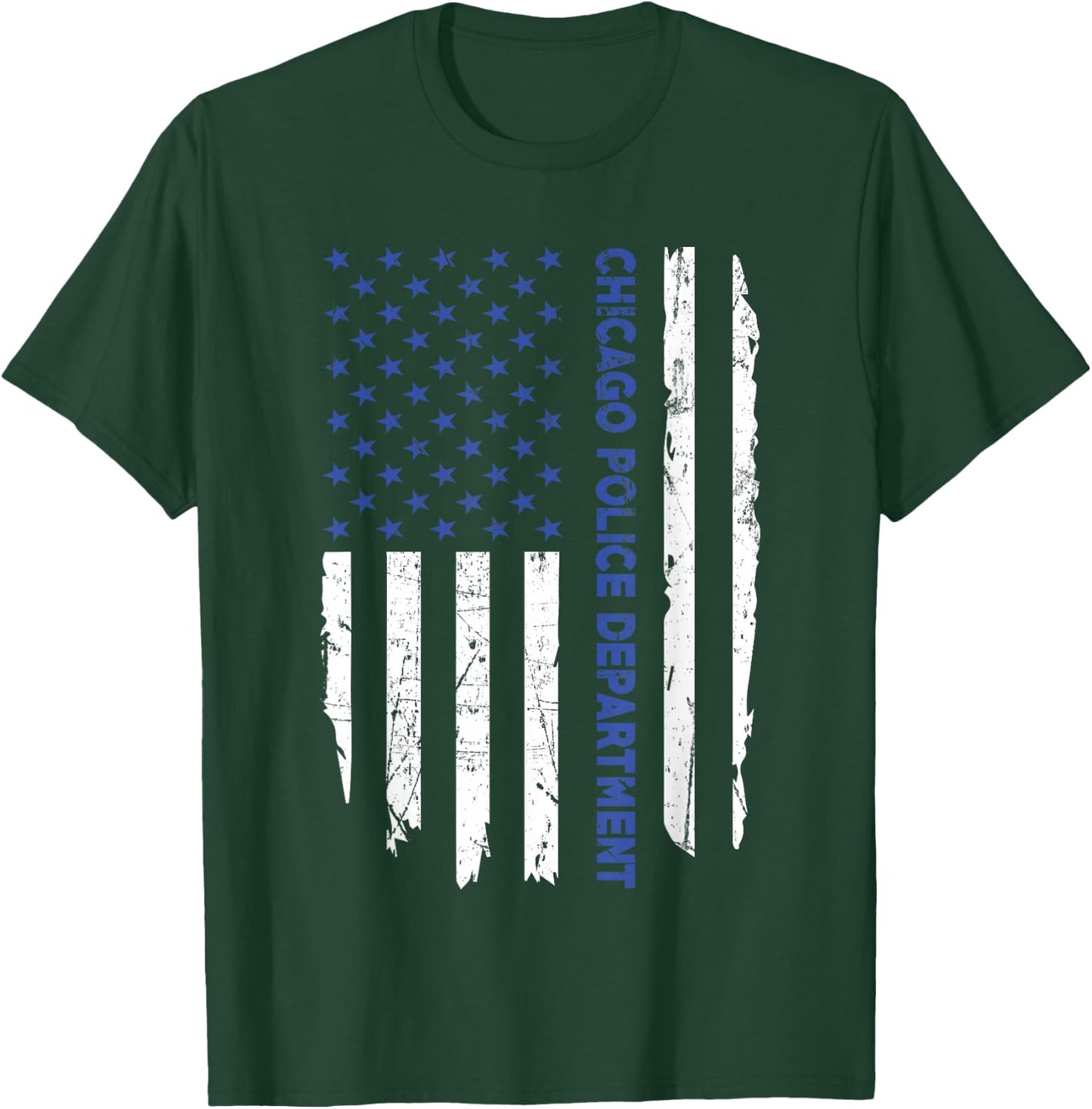 Chicago Police Officer American Flag Thin Blue Line Women Men T-Shirt - T-Shirt | Forest
