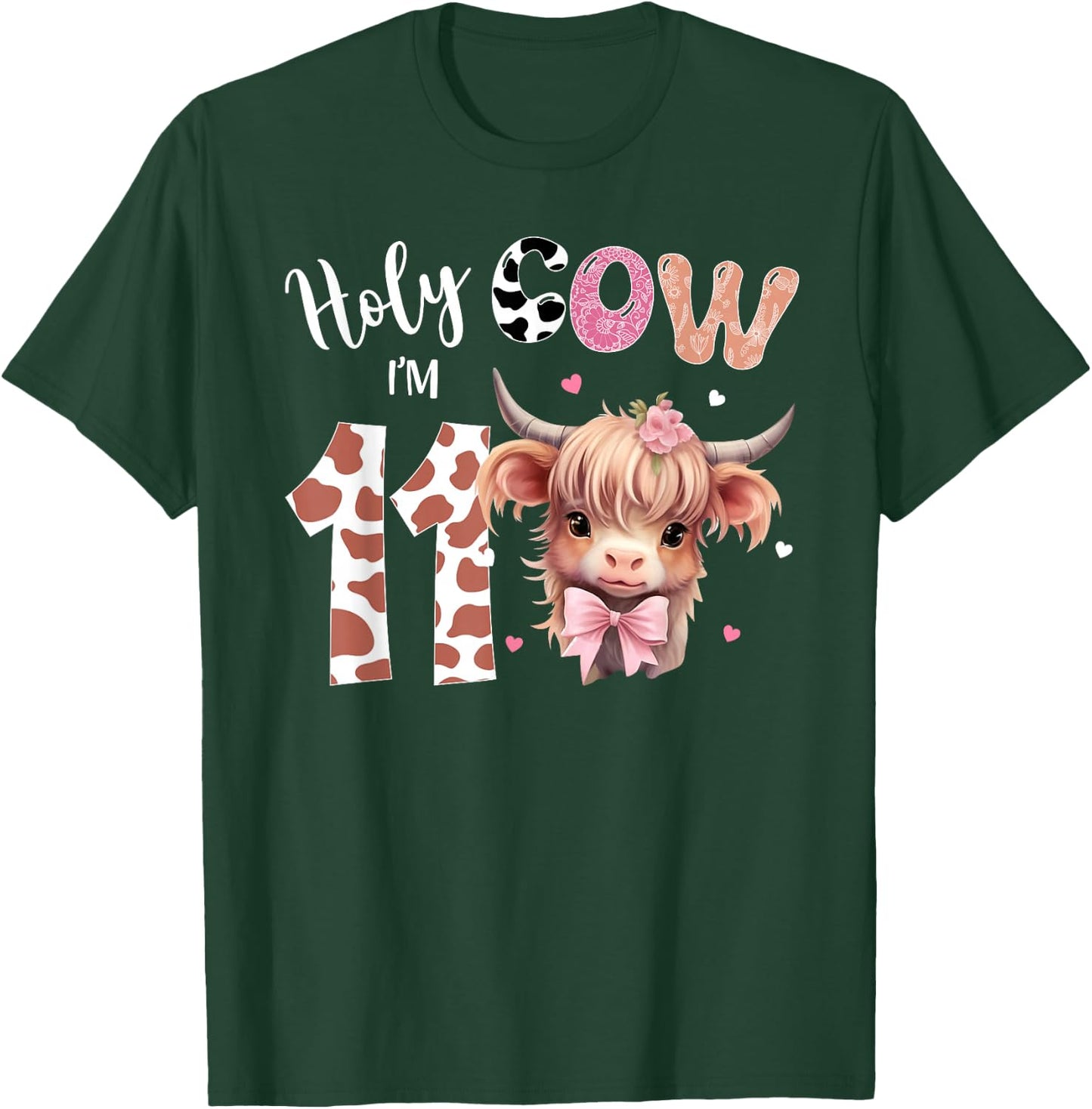 Holy Cow I'm 11 Highland Cow Print Shirt 11th Birthday Girl T-Shirt - T-Shirt | Forest