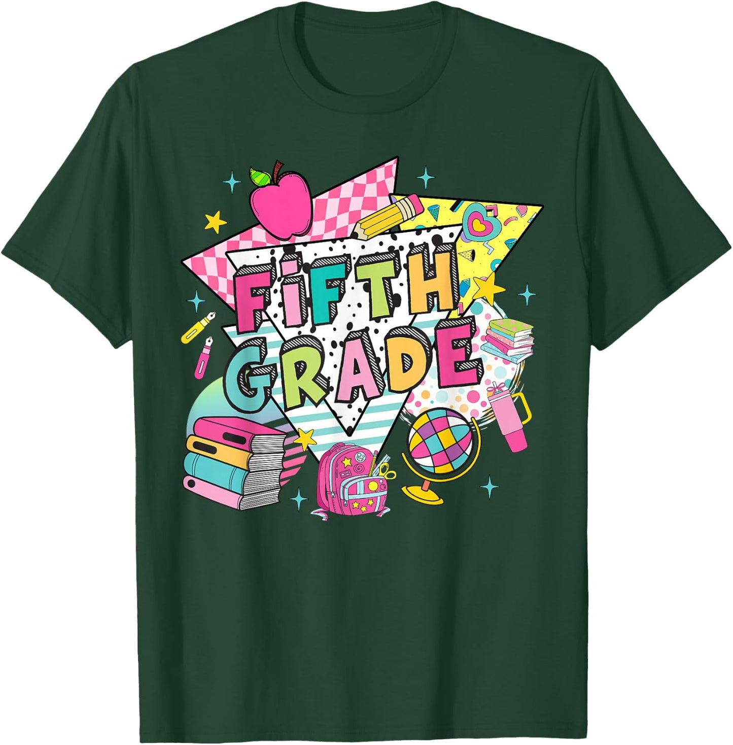 Fifth Grade Teachers Students Retro 90s Back To School T-Shirt - T-Shirt | Forest