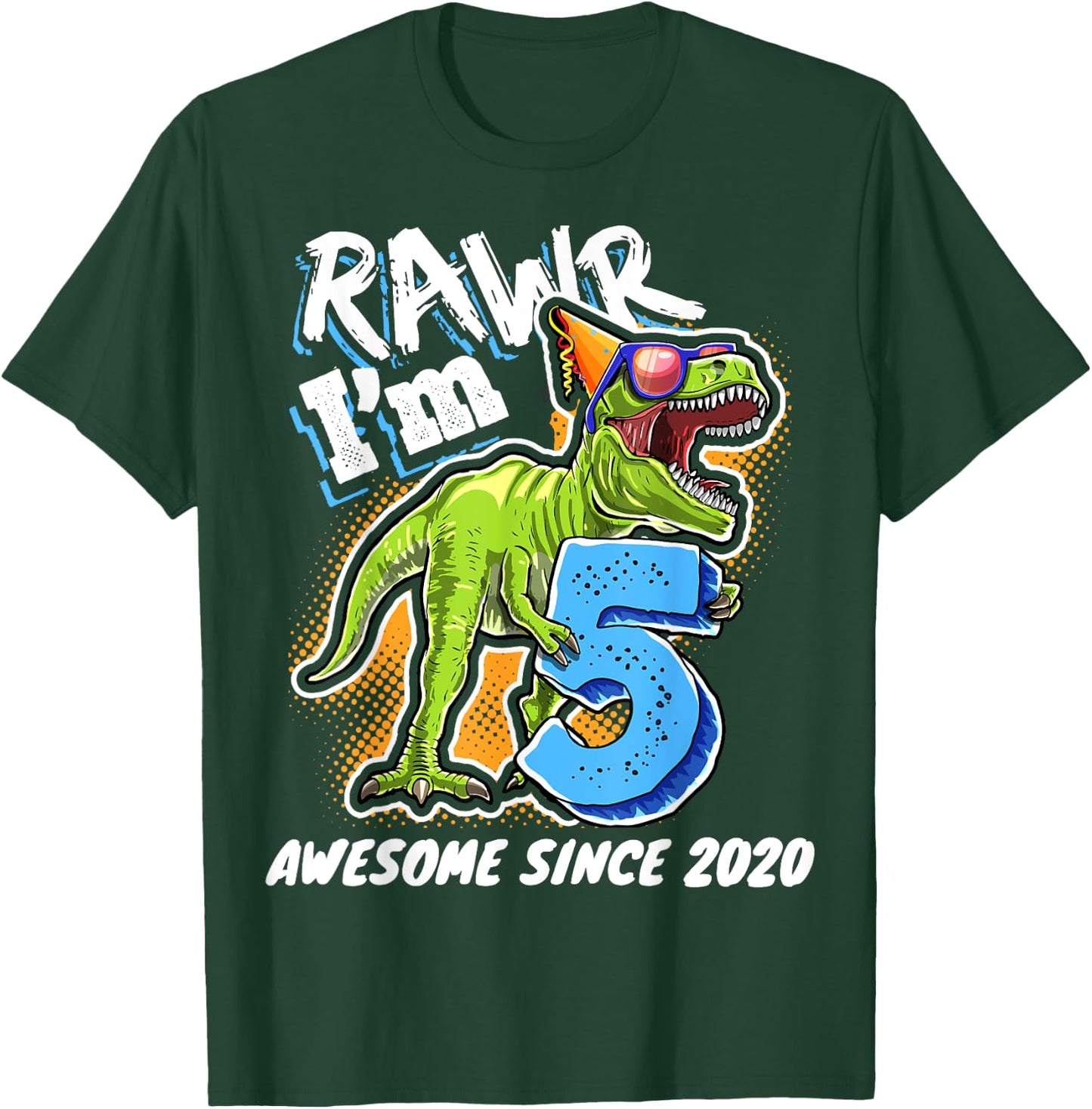 5th Birthday T Rex Dinosaur Party Boys Rawr I'm 5 T-Shirt - T-Shirt | Forest