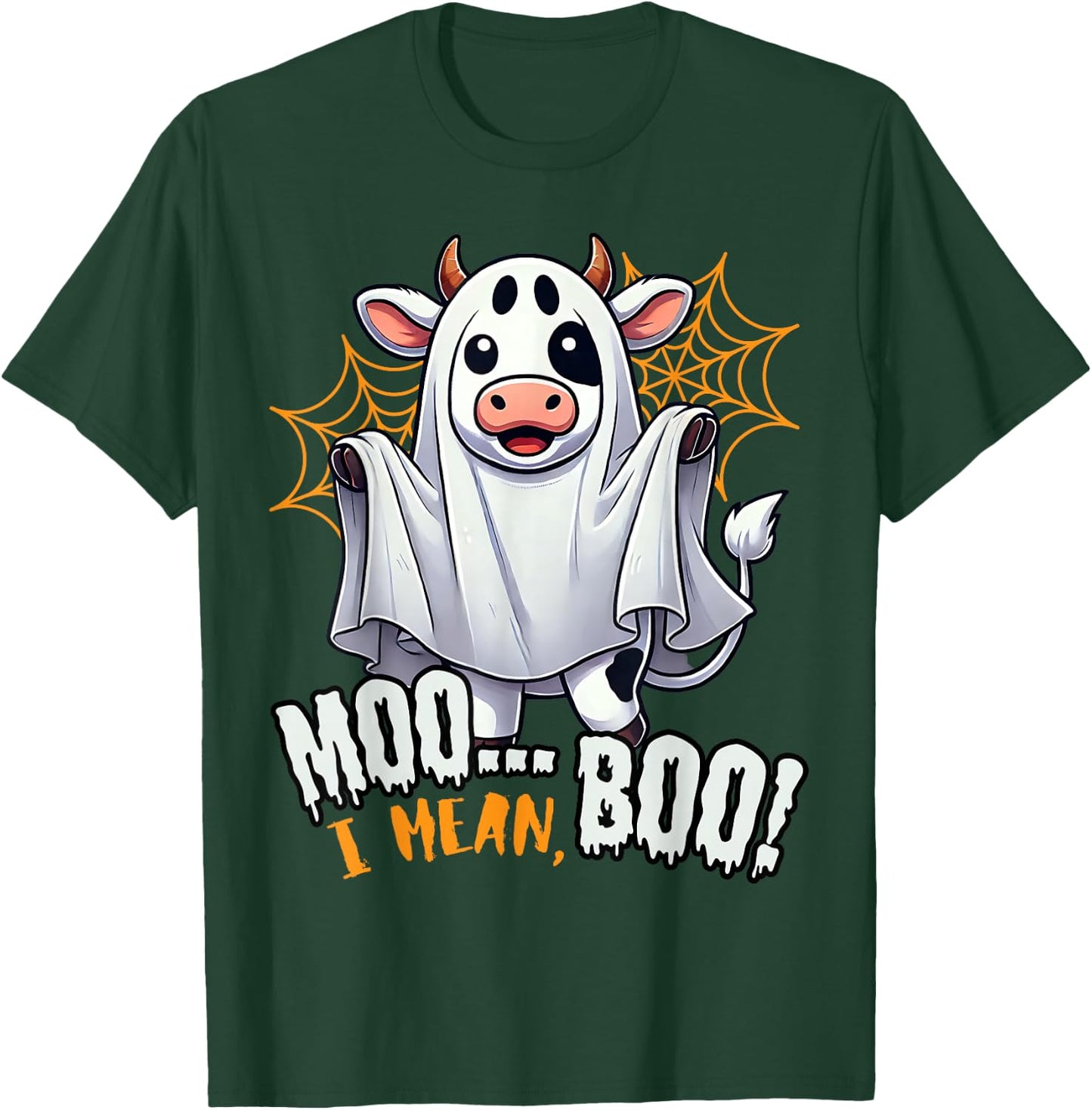 Moo I Mean Boo Funny Cow Ghost Halloween 2025 Costume T-Shirt - T-Shirt | Forest