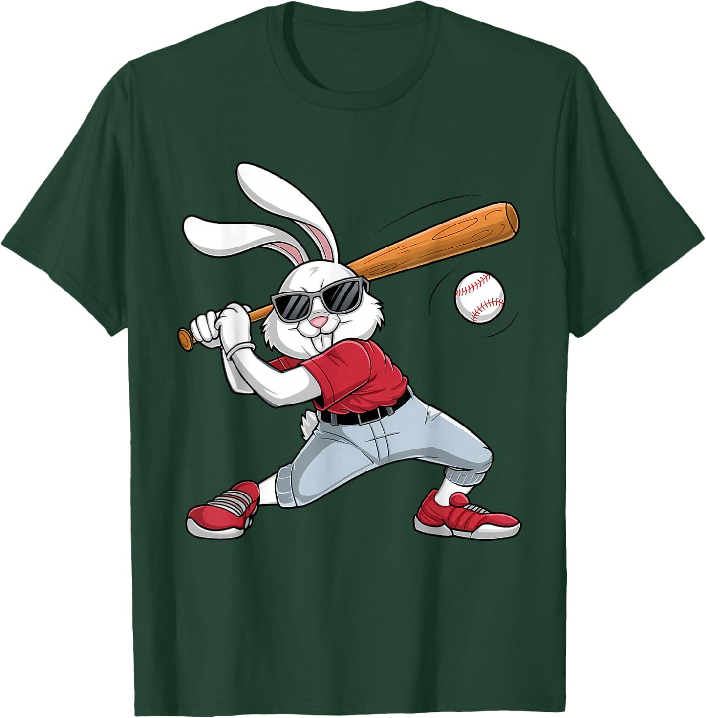 Easter Day Rabbit Playing Baseball Boys Kids Bunny T-Shirt - T-Shirt | Forest