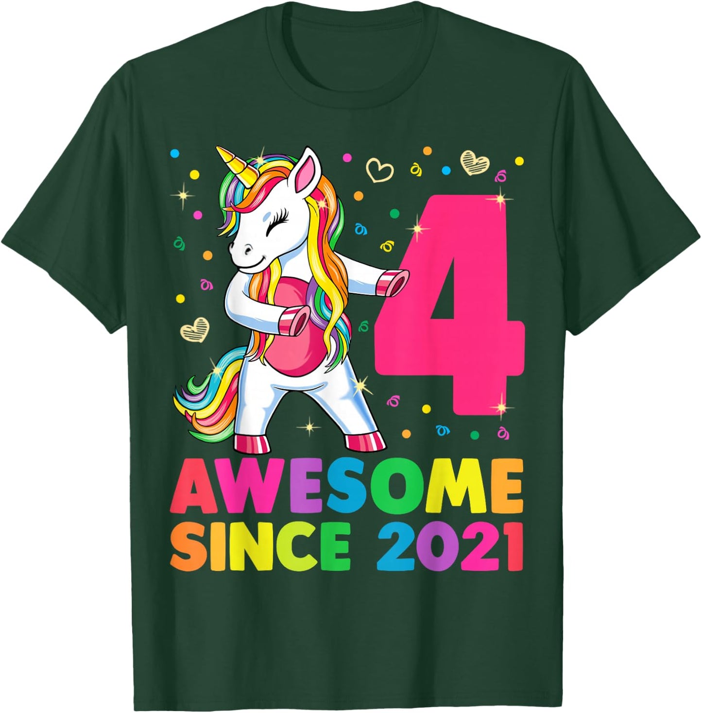 4 Years Old Unicorn Flossing 4th Birthday Girl Unicorn Party T-Shirt - T-Shirt | Forest