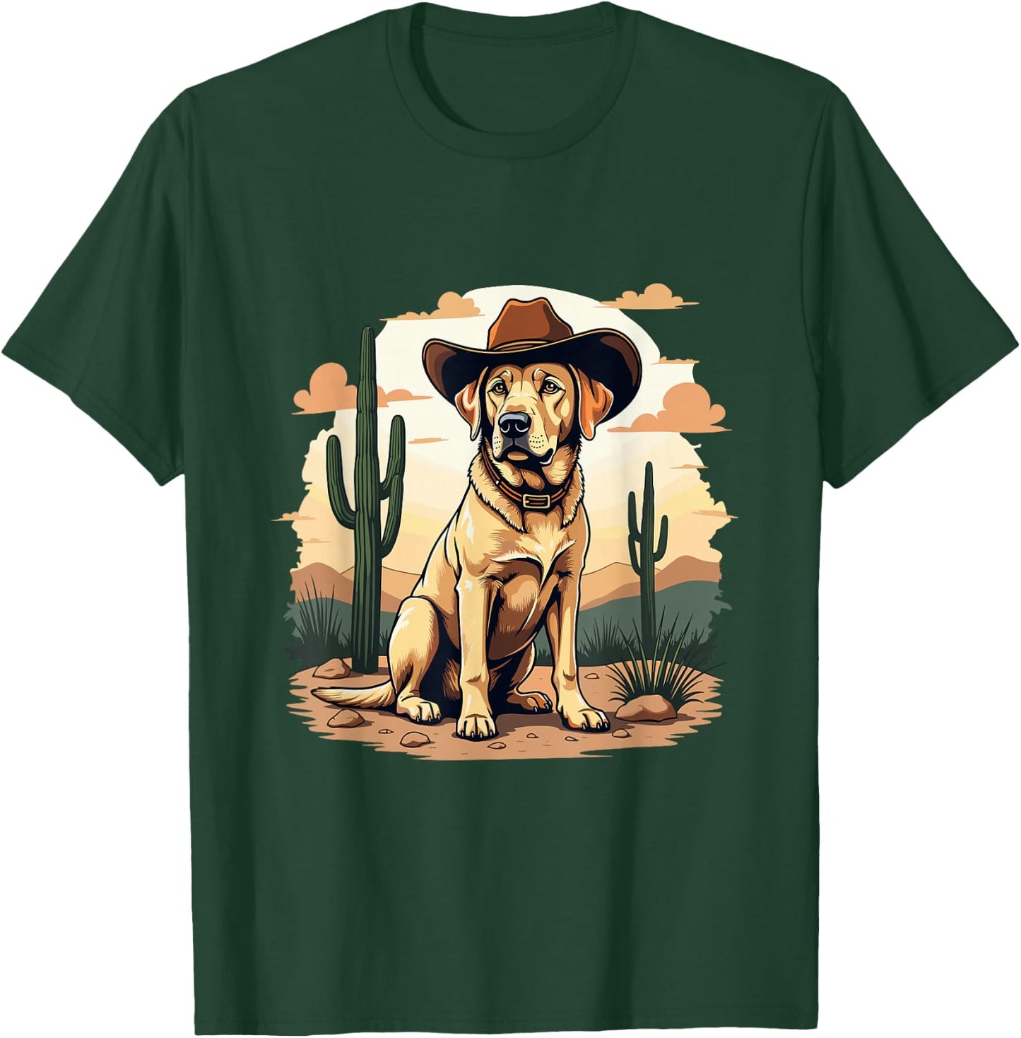 Labrador Cowboy Hat Cactus Desert Funny Lab Dog T-Shirt - T-Shirt | Forest