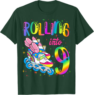 Rolling Into 9 years Let's Roll I'm Turning 9 Roller Skate T-Shirt - T-Shirt | Forest
