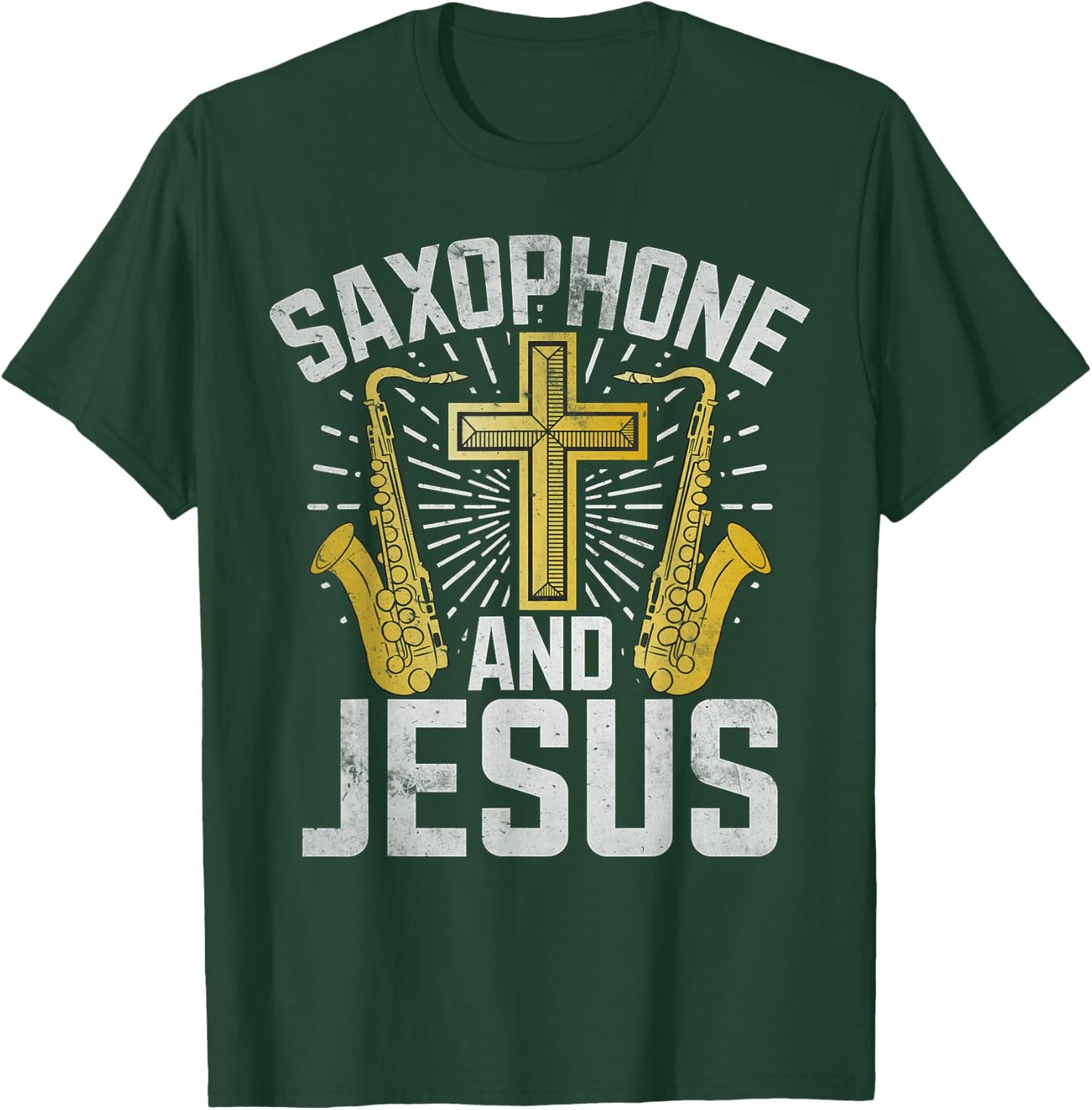Saxophone and Jesus Saxophone T-Shirt - T-Shirt | Forest