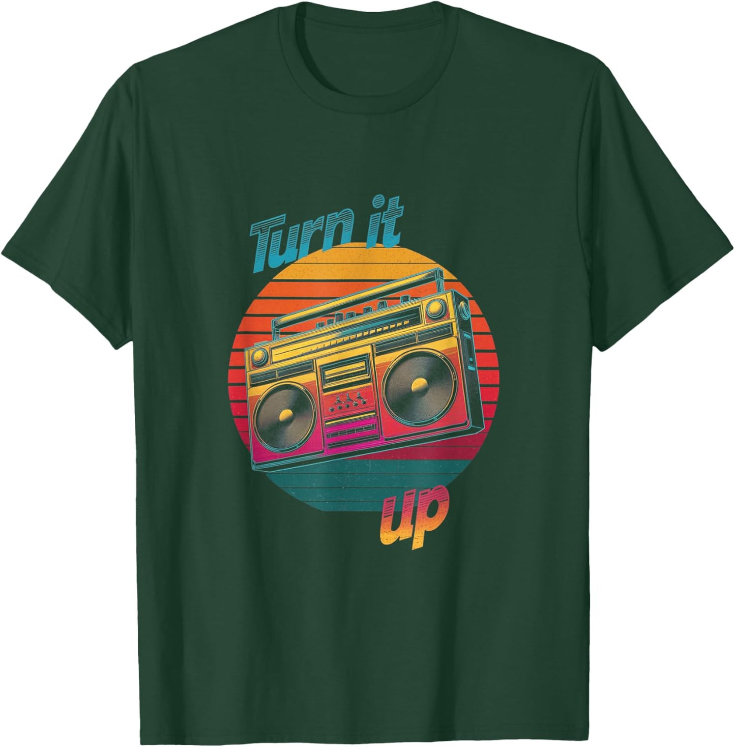 Retro Boombox Turn It Up Design T-Shirt - T-Shirt | Forest