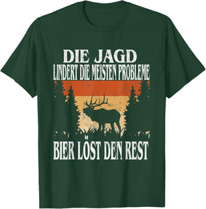Jagdbekleidung Bier Jäger Jägerprüfung Jagdschein Die Jagd Löst Die Meisten Probleme Bier Den Rest Jäger Schwarz Klein Regulär EU S Kurzarm Crew-Ausschnitt -Erwachsene Männer T-Shirt - T-Shirt | Forest