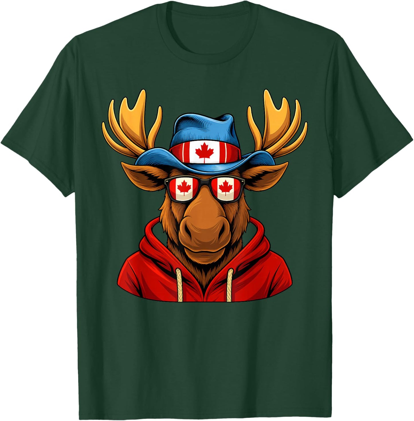 Canada Day Canadian Flag Maple Leaf Moose Sunglasses Kids T-Shirt - T-Shirt | Forest