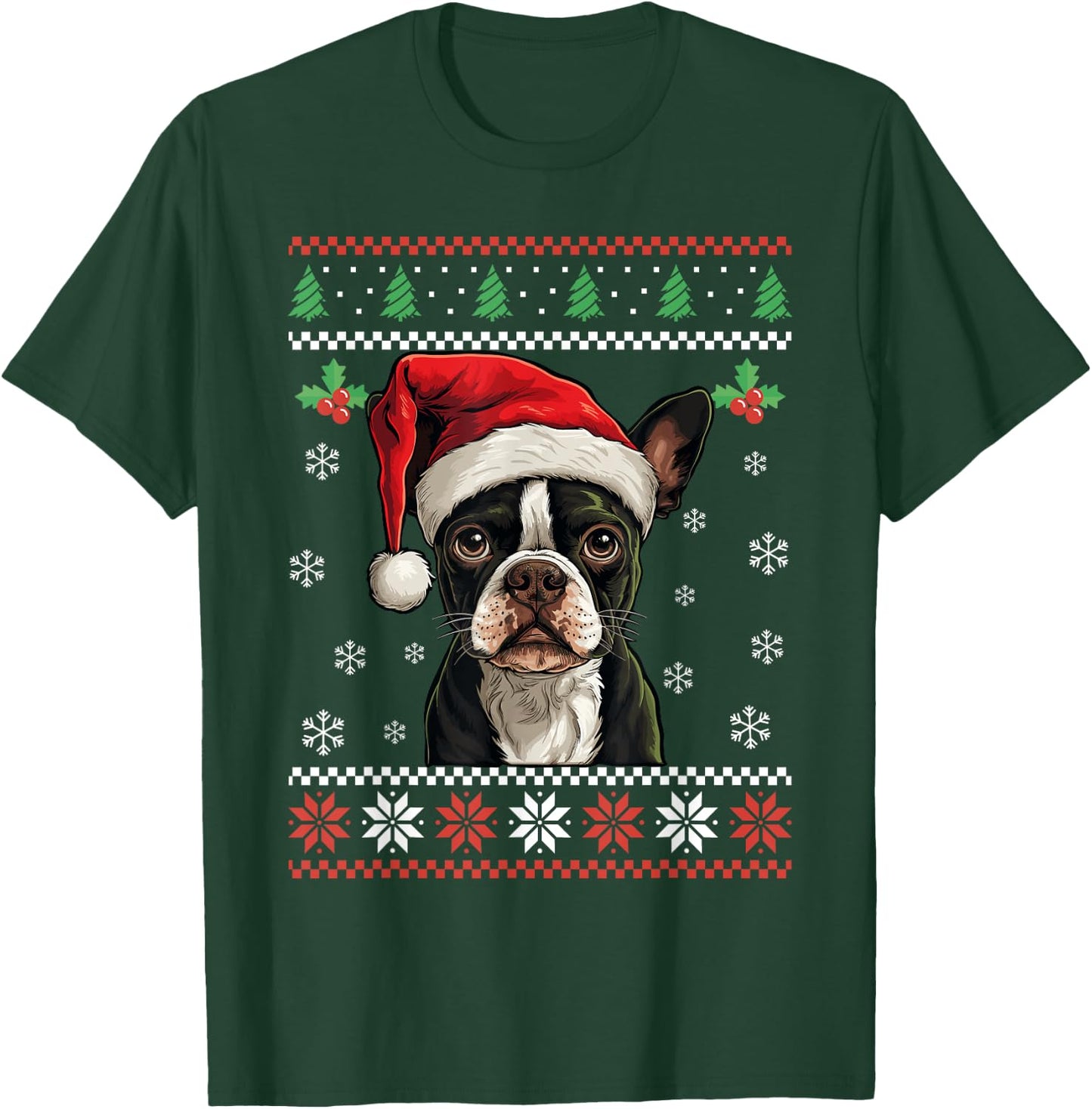 Boston Terrier Ugly Christmas Sweater Xmas For Adults Kids T-Shirt - T-Shirt | Forest