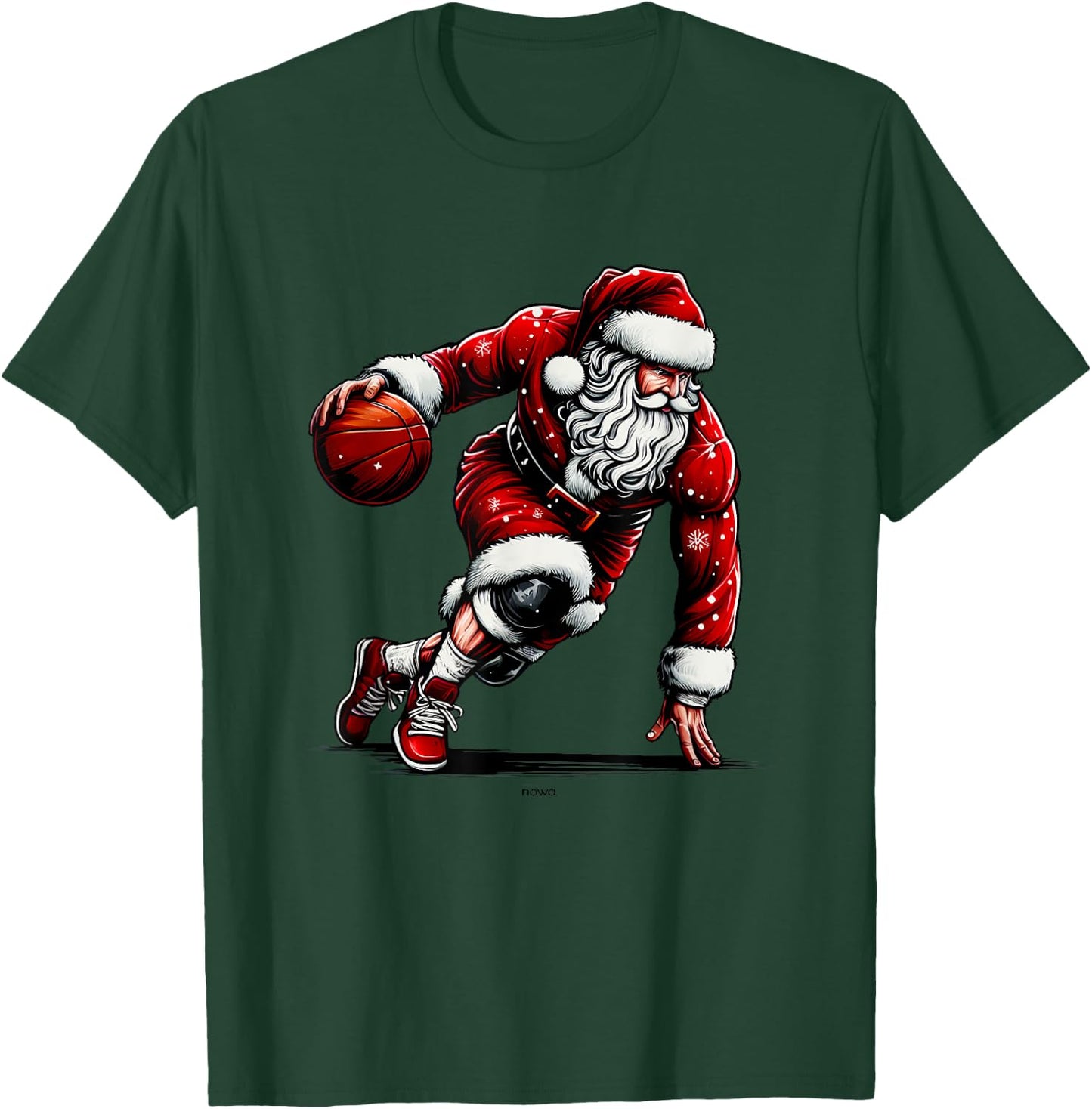 Santa Claus Playing and Driving the Basketball Christmas T-Shirt - T-Shirt | Forest