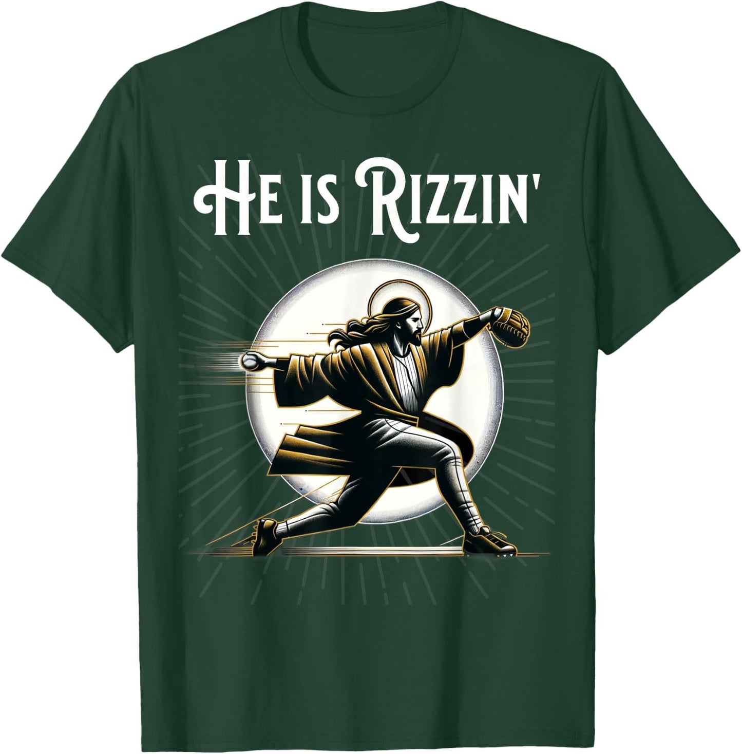 Funny He is Rizzin Pitching Jesus Playing Baseball T-Shirt - T-Shirt | Forest