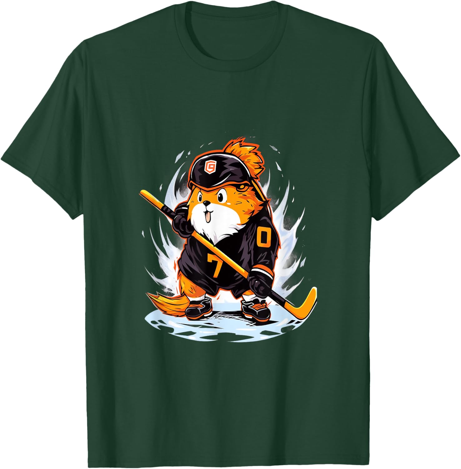 Guinea Pig Ice Hockey Player Hockey Stick Goalie T-Shirt - T-Shirt | Forest
