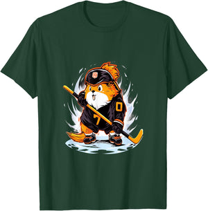Guinea Pig Ice Hockey Player Hockey Stick Goalie T-Shirt - T-Shirt | Forest