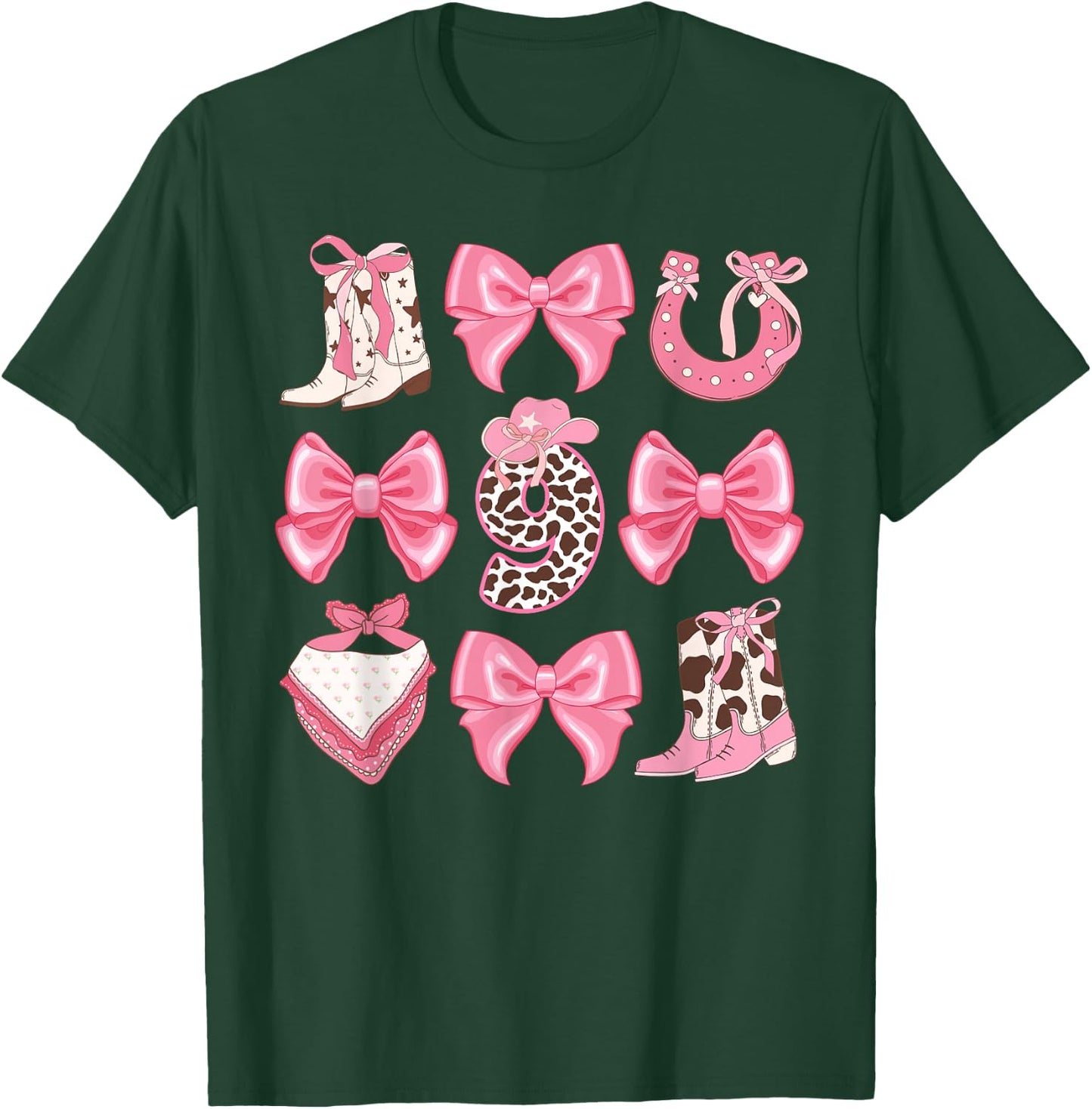 9th Birthday Cowgirl Nine Year Old Cow Girl Birthday Party T-Shirt - T-Shirt | Forest