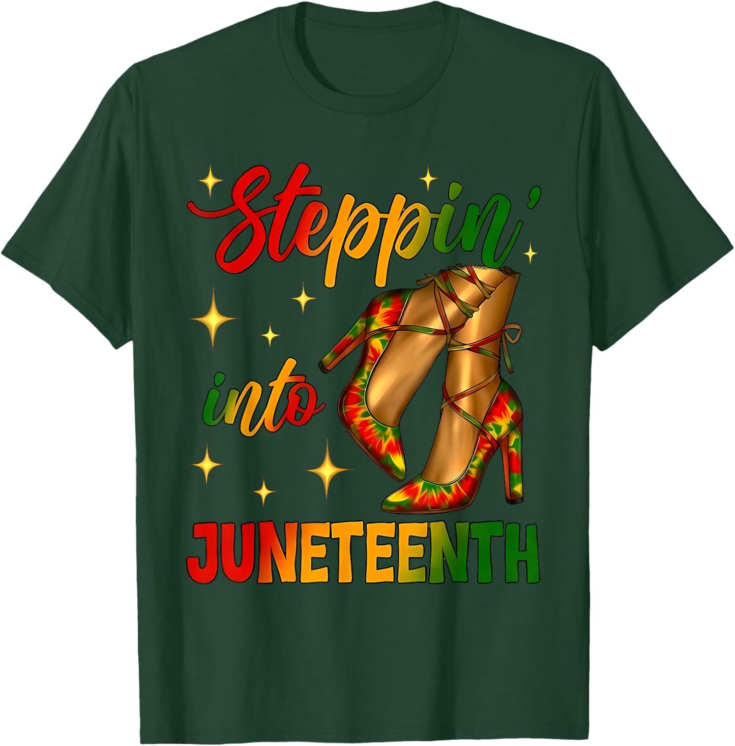 Stepping Into Juneteenth 1865 Black Afro Sneakers Girl Women T-Shirt - T-Shirt | Forest