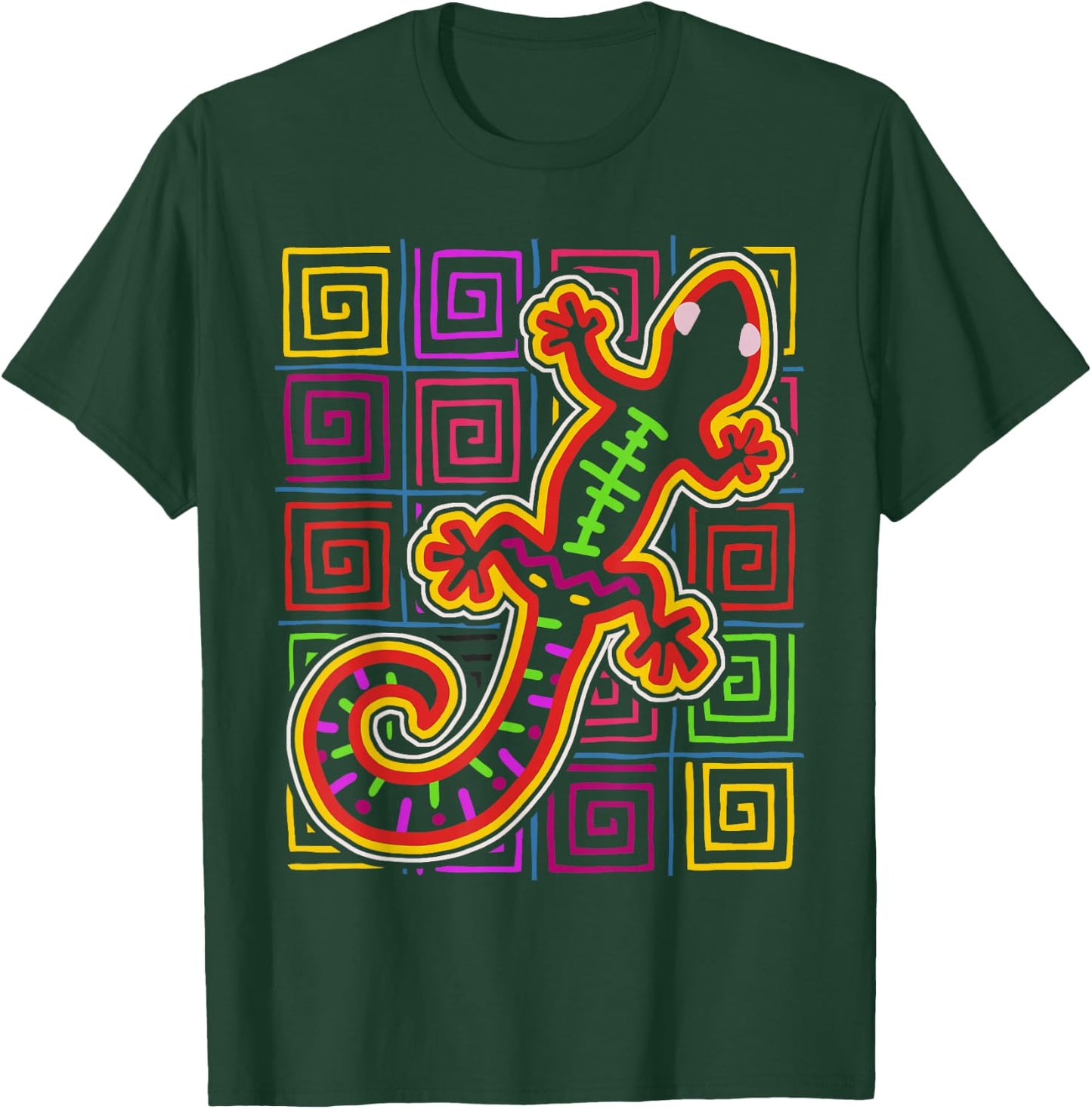 Gecko Lizard Mola Art by Panama Kuna Tribe T-Shirt - T-Shirt | Forest