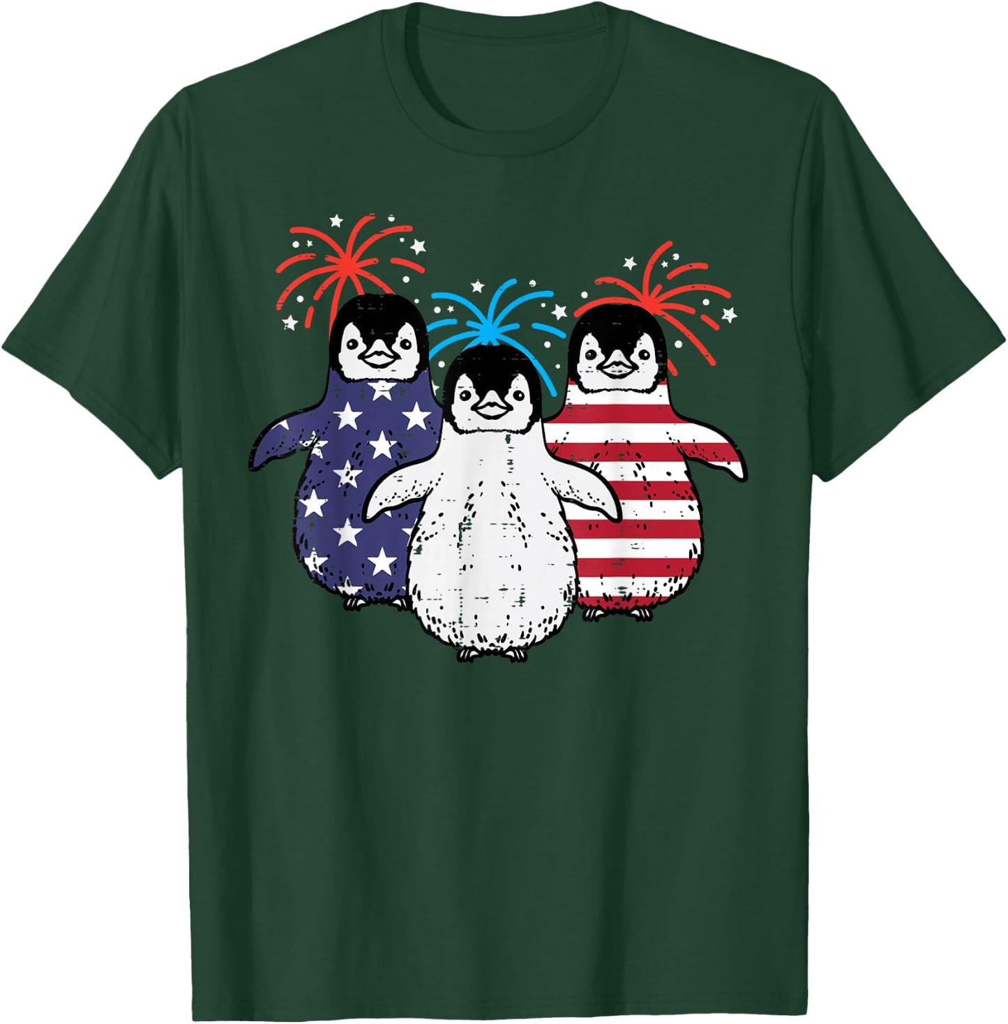 4th Of July American Flag Penguins Patriotic Men Women Kids T-Shirt - T-Shirt | Forest