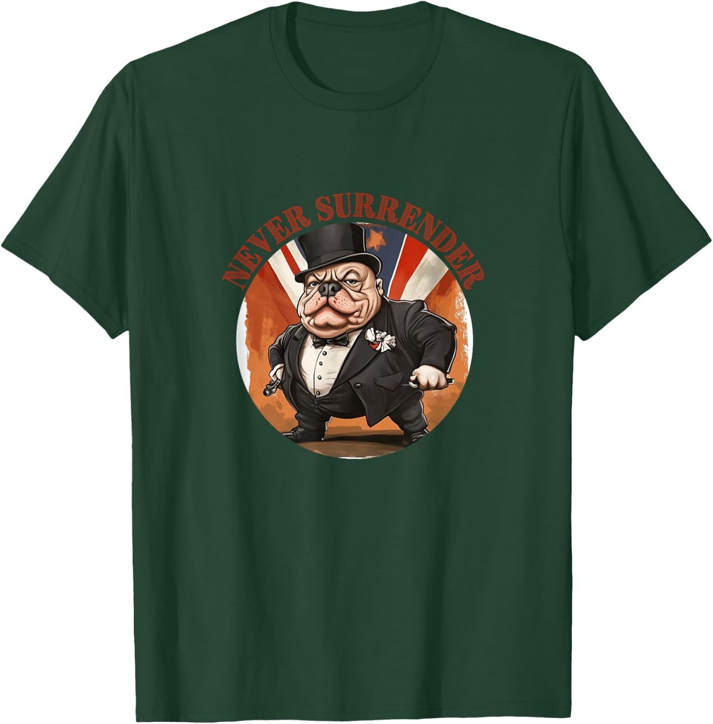 Winston Churchill British Bulldog Cartoon Never Surrender , Black, S T-Shirt - T-Shirt | Forest