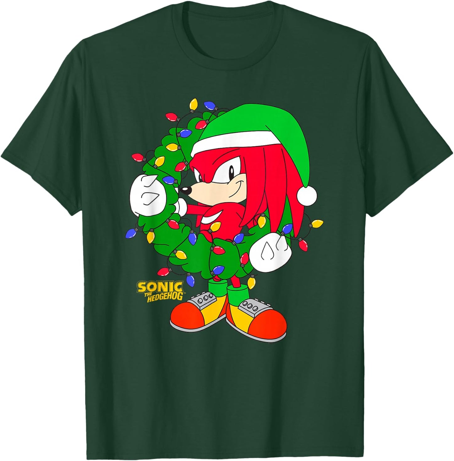 Sonic The Hedgehog Christmas Knuckle Wreath Big Chest Logo T-Shirt - T-Shirt | Forest