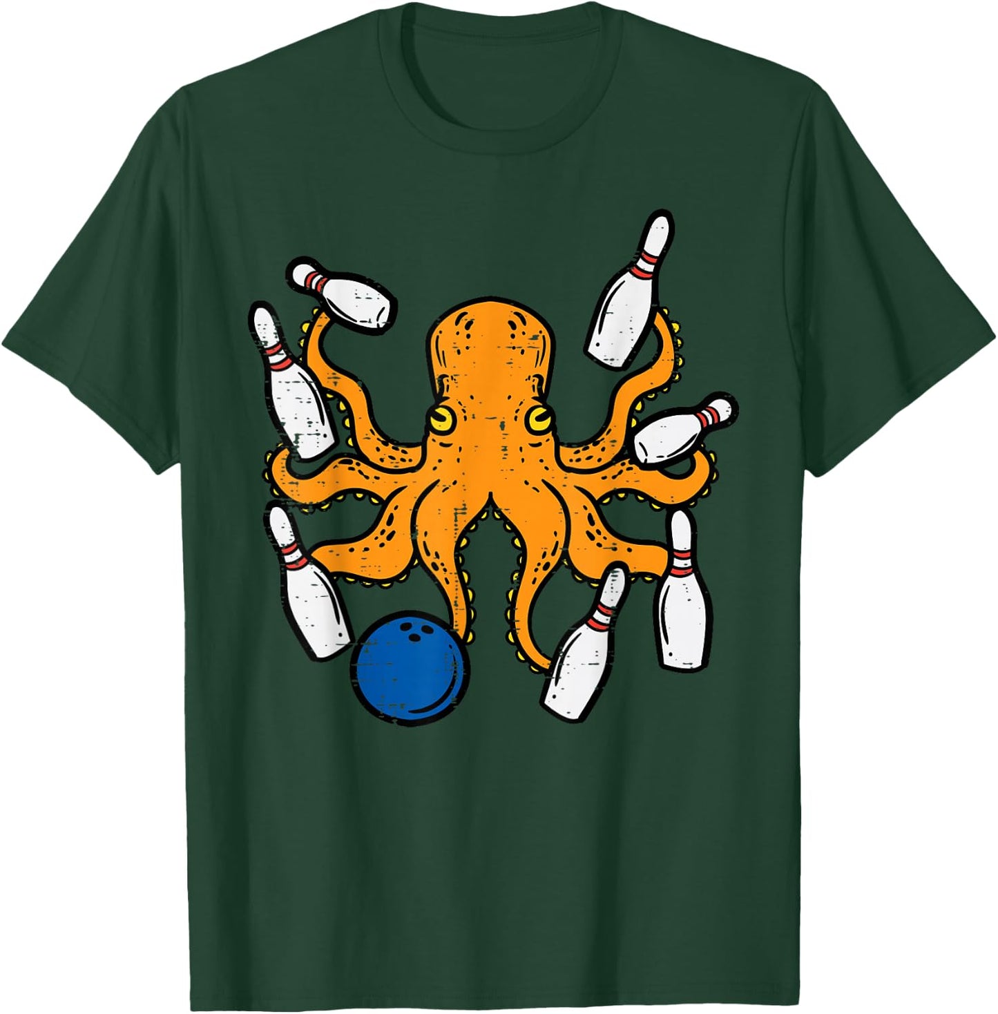 Octopus Bowling Funny Bowler Men Women Kids Boys Girls Youth T-Shirt - T-Shirt | Forest