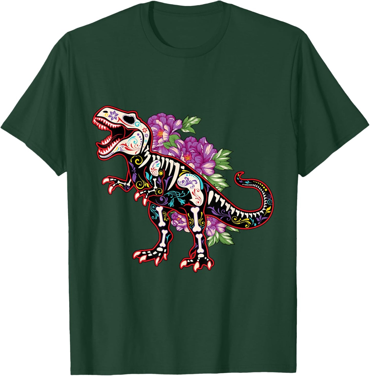 Skeleton Dinosaur Souls Day Of Dead Dia De Los Muertos T-Shirt - T-Shirt | Forest