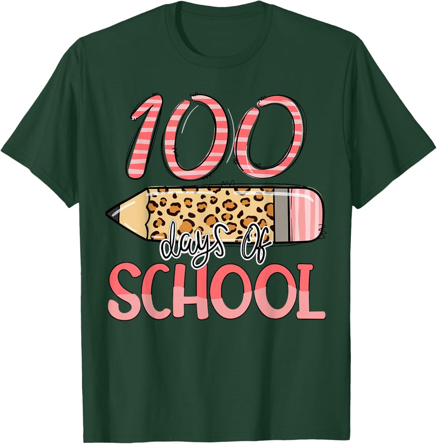 100 Days Of School Leopard Teacher Kids 100th Day Of School T-Shirt - T-Shirt | Forest