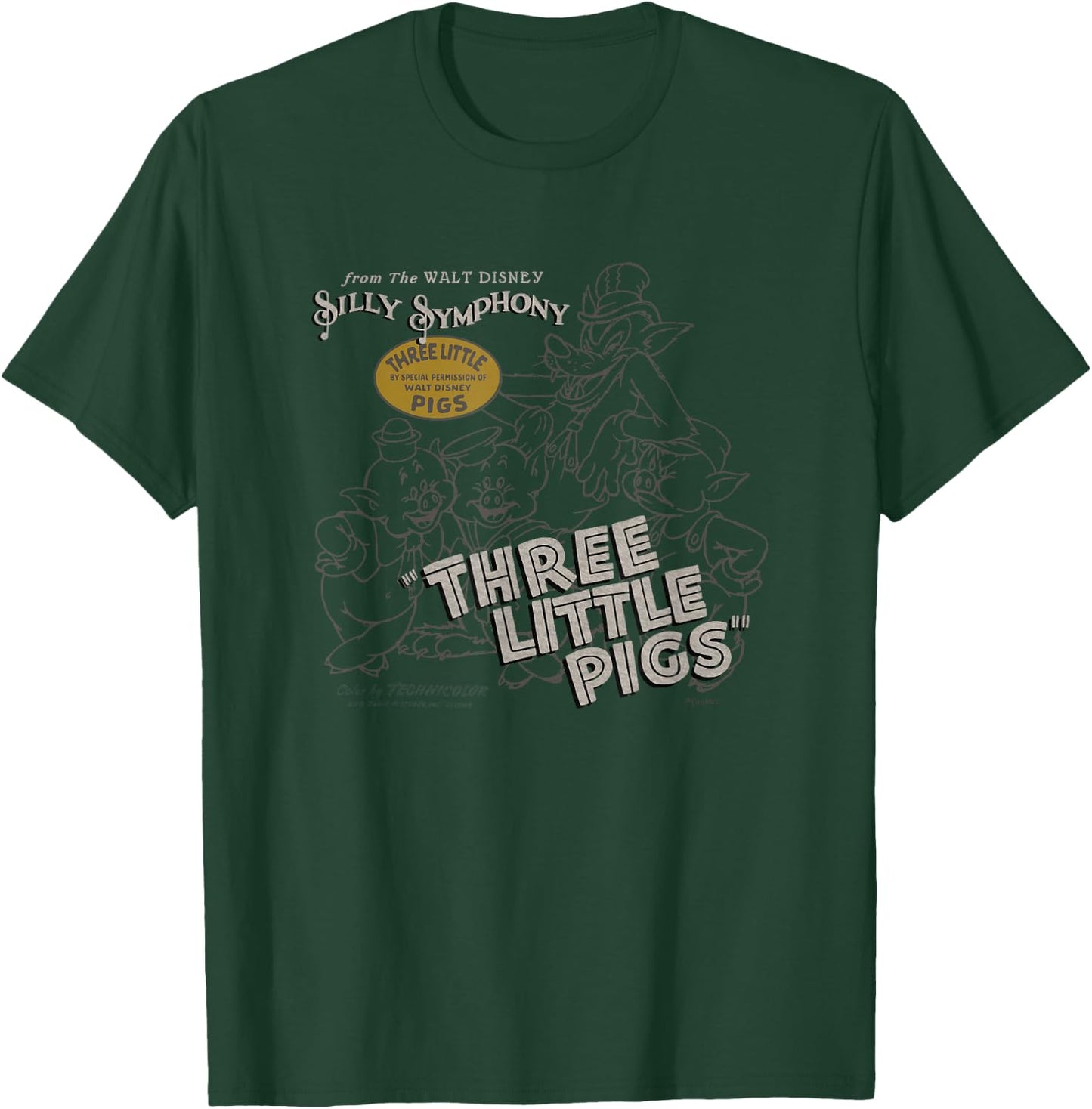 Disney 100 Three Little Pigs Silly Symphony Vintage D100 T-Shirt - T-Shirt | Forest