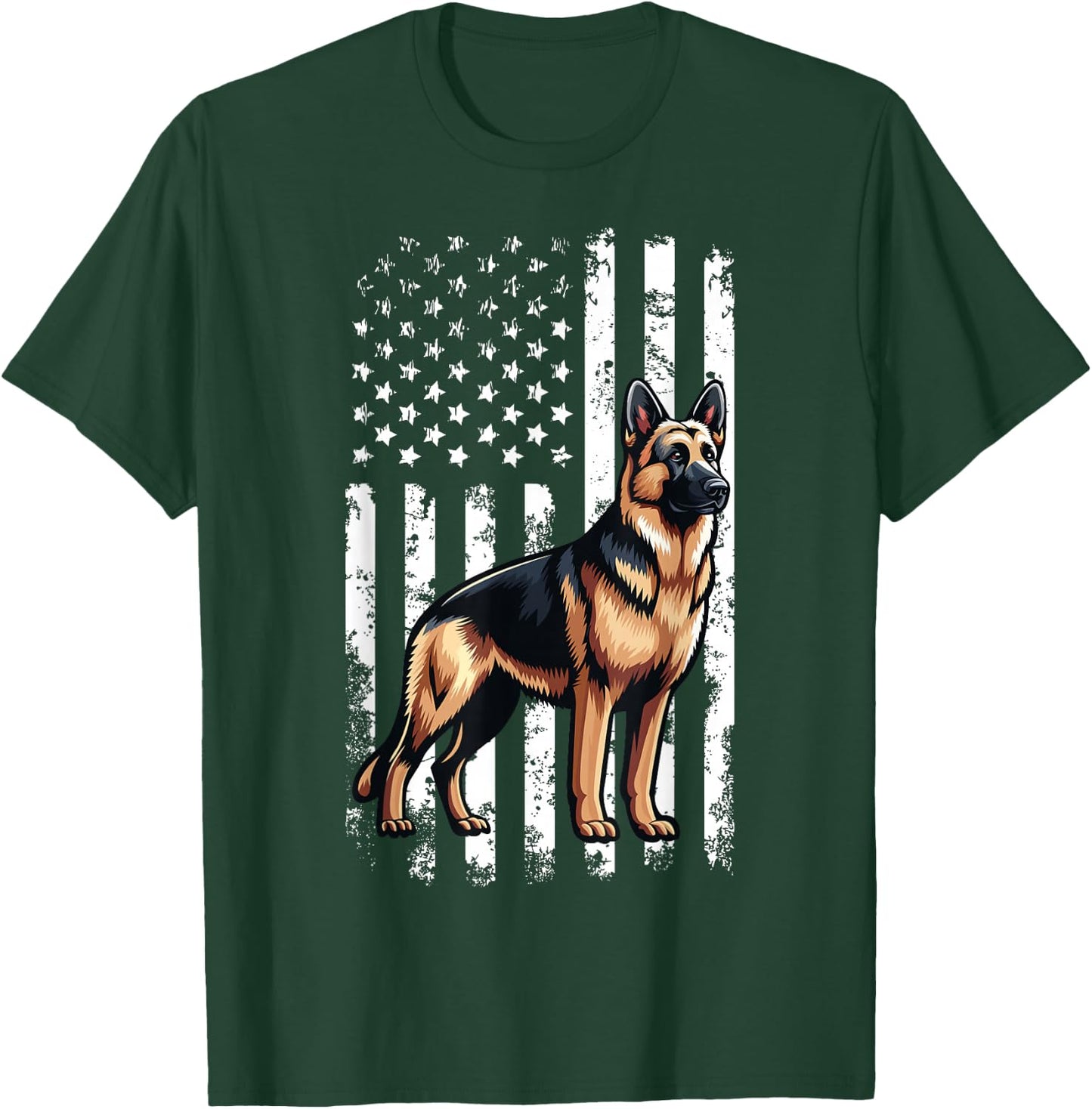 Patriotic German Shepherd AMERICAN FLAG 4th Of July Shepherd T-Shirt - T-Shirt | Forest