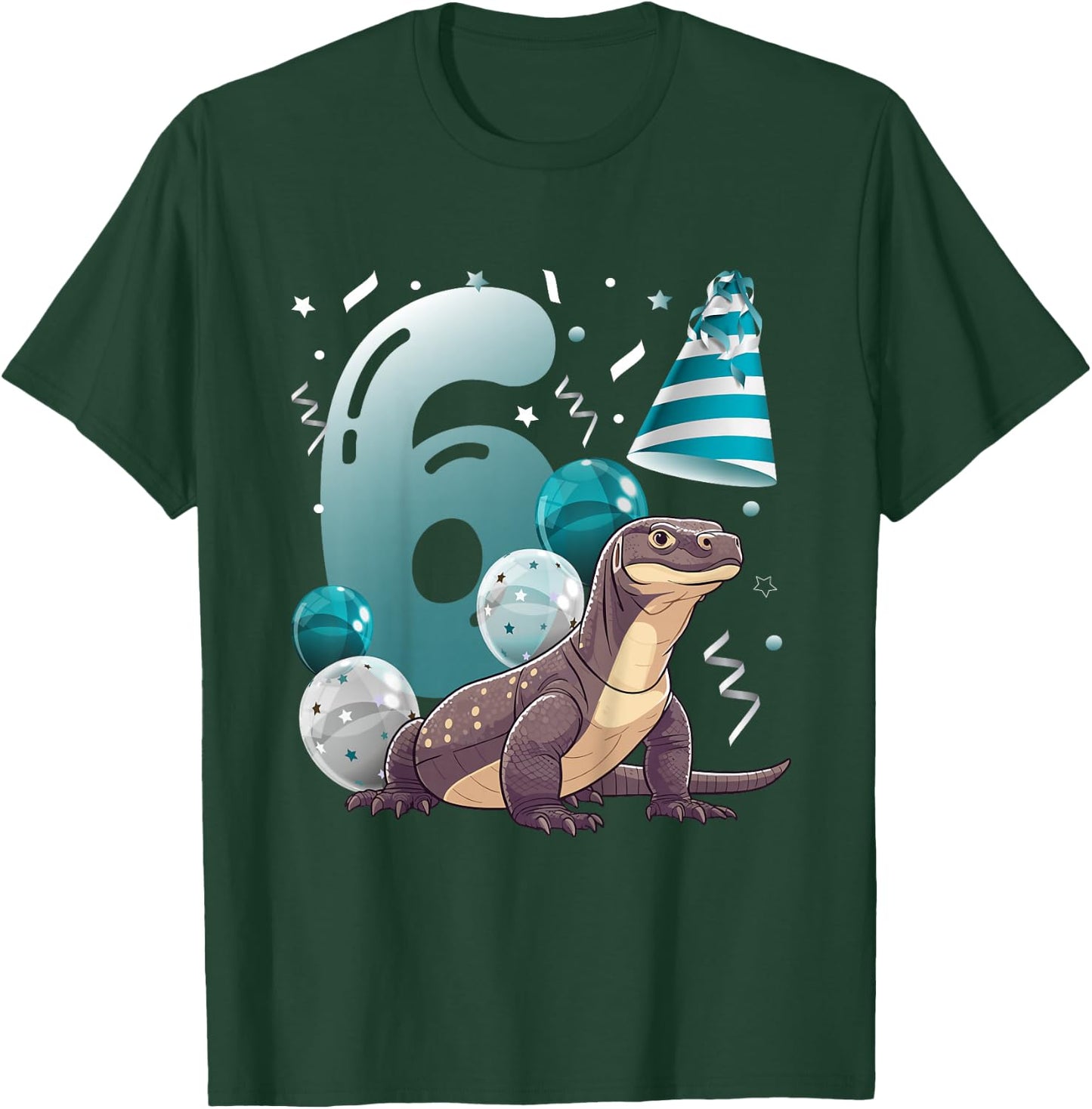 Kids 6th Komodo Dragon Birthday Party Six Year Old Komodo Dragon T-Shirt - T-Shirt | Forest
