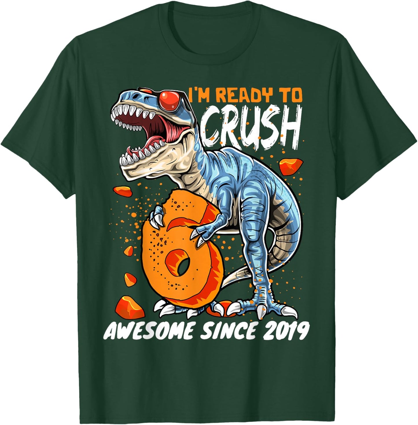 6th Birthday T Rex Dinosaur Party Boys Rawr I'm 6 T-Shirt - T-Shirt | Forest