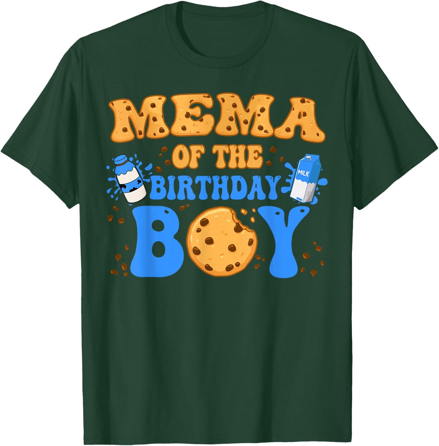 Mema Of The Birthday Boy Milk and Cookies Lover T-Shirt - T-Shirt | Forest