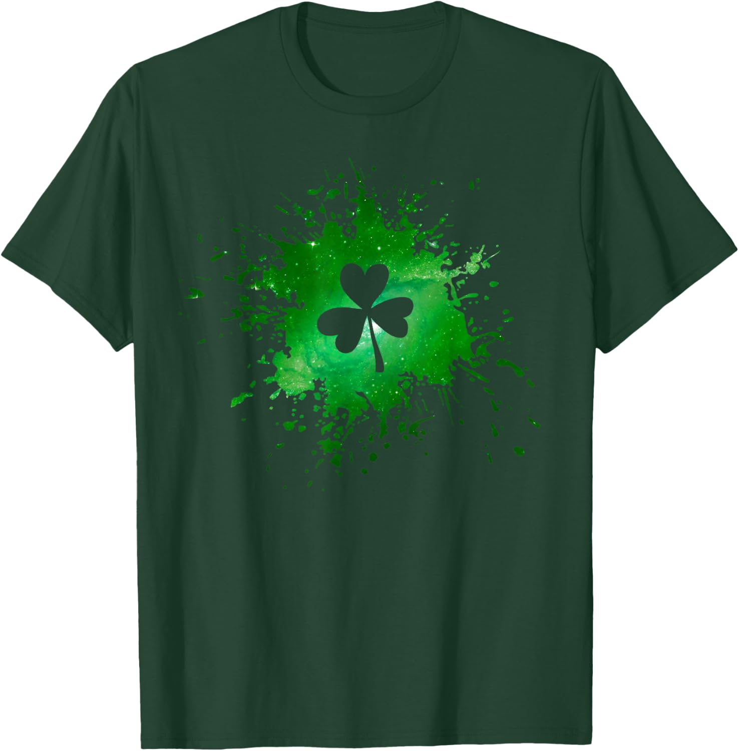 Green Galaxy 3 Leaf Clover St Patrick's Day Shamrock T-Shirt - T-Shirt | Forest