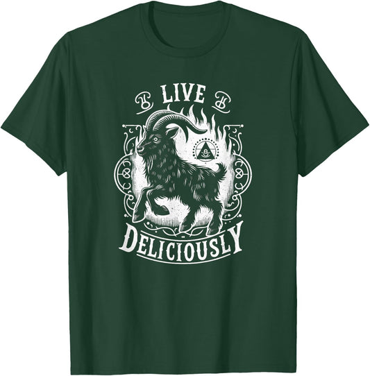 Vintage Witch Horror Goth Occult Live Deliciously T-Shirt - T-Shirt | Forest