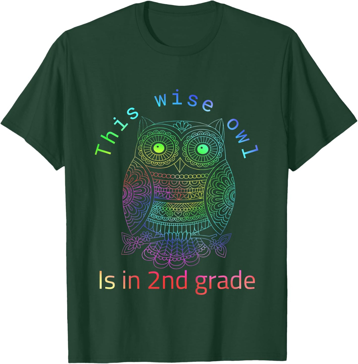 Kids 2nd Grade Colorful Tie Dye Rainbow Colors Wise Owl T-Shirt - T-Shirt | Forest