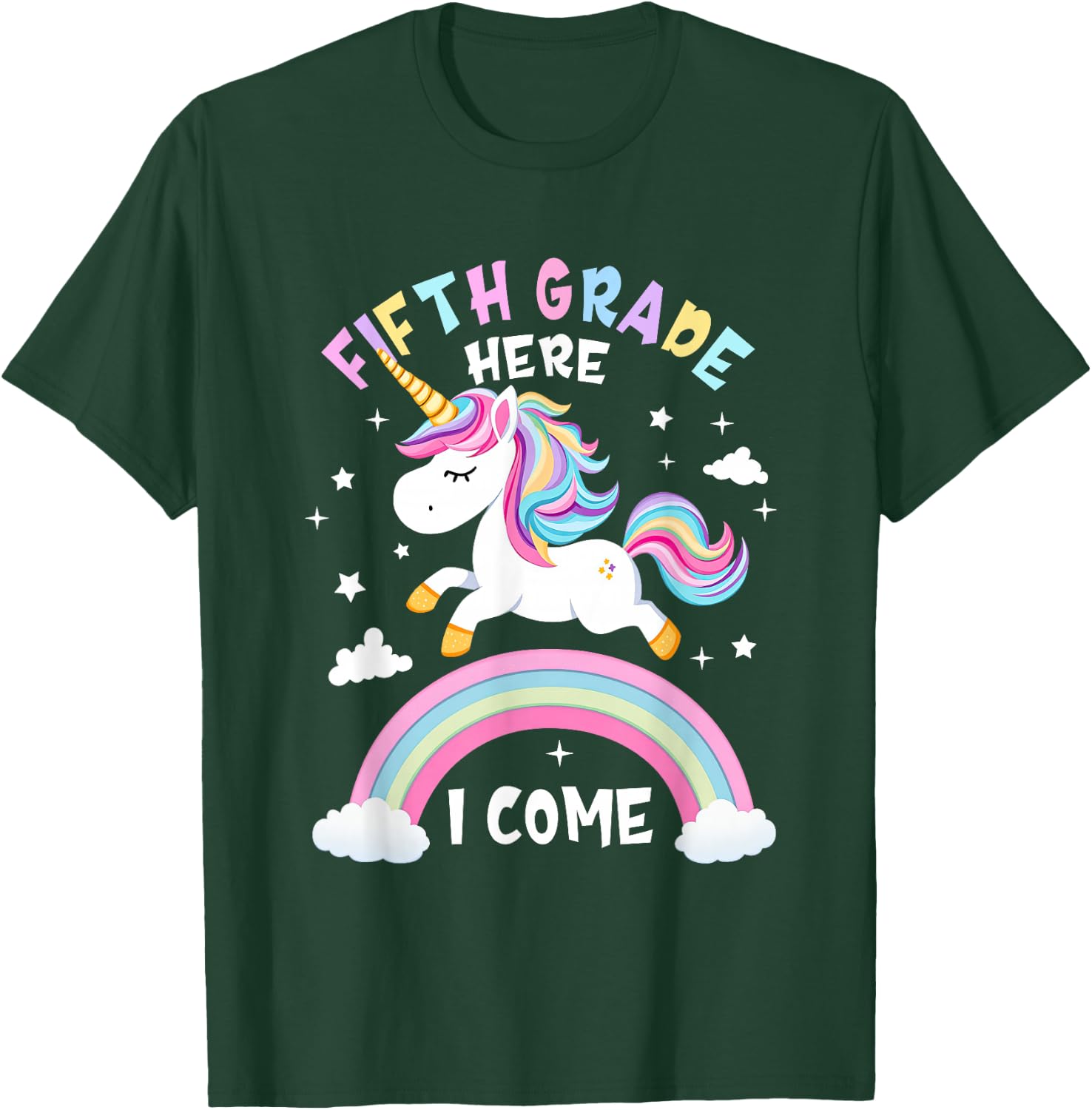 Fifth Grade Here I Come Unicorn First Day of 5th Grade Girls T-Shirt - T-Shirt | Forest