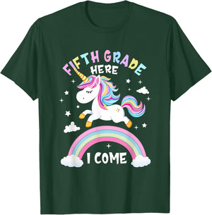Fifth Grade Here I Come Unicorn First Day of 5th Grade Girls T-Shirt - T-Shirt | Forest