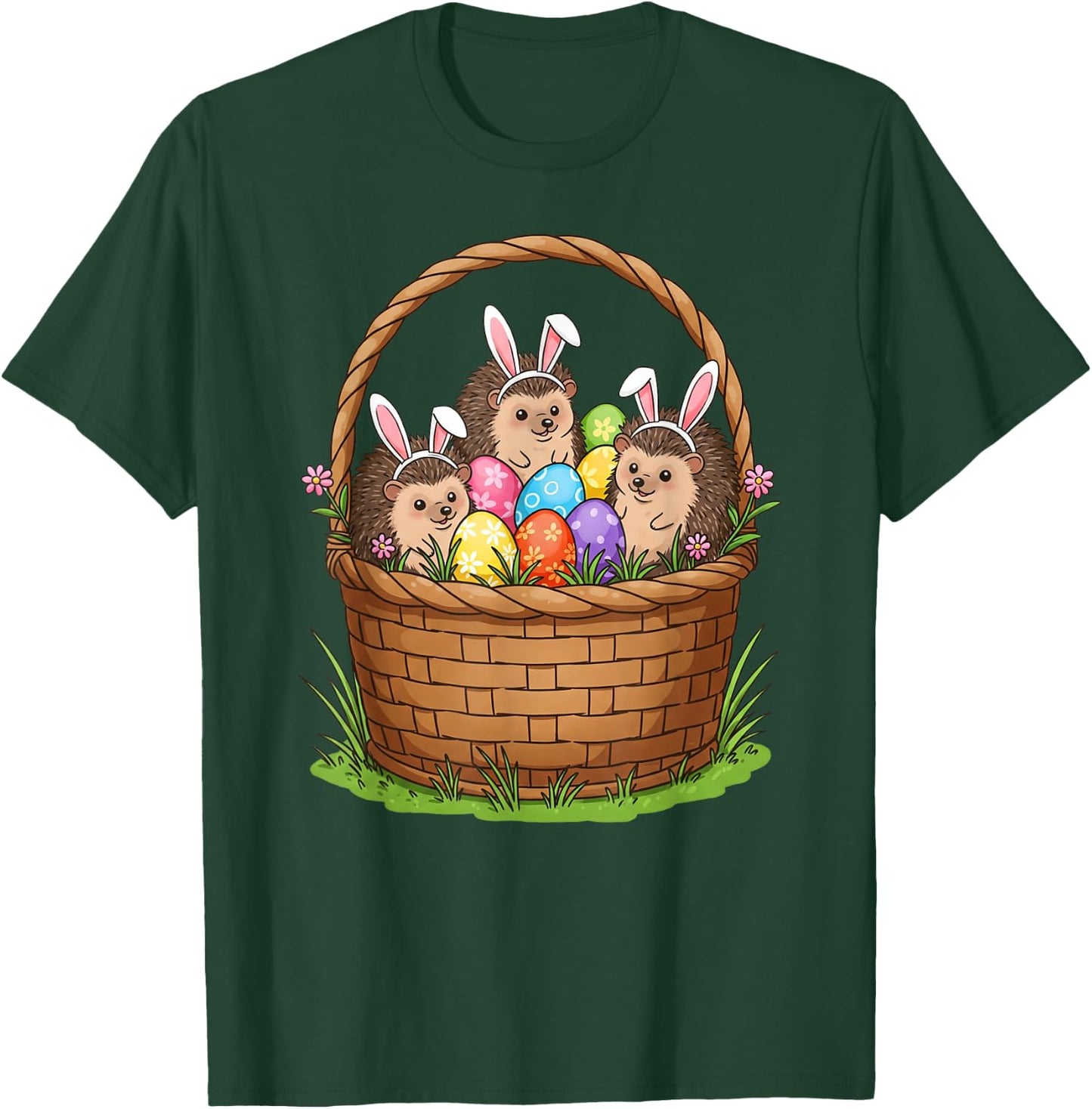 Hedgehog Bunny Easter Basket Egg Easter Day Kids T-Shirt - T-Shirt | Forest