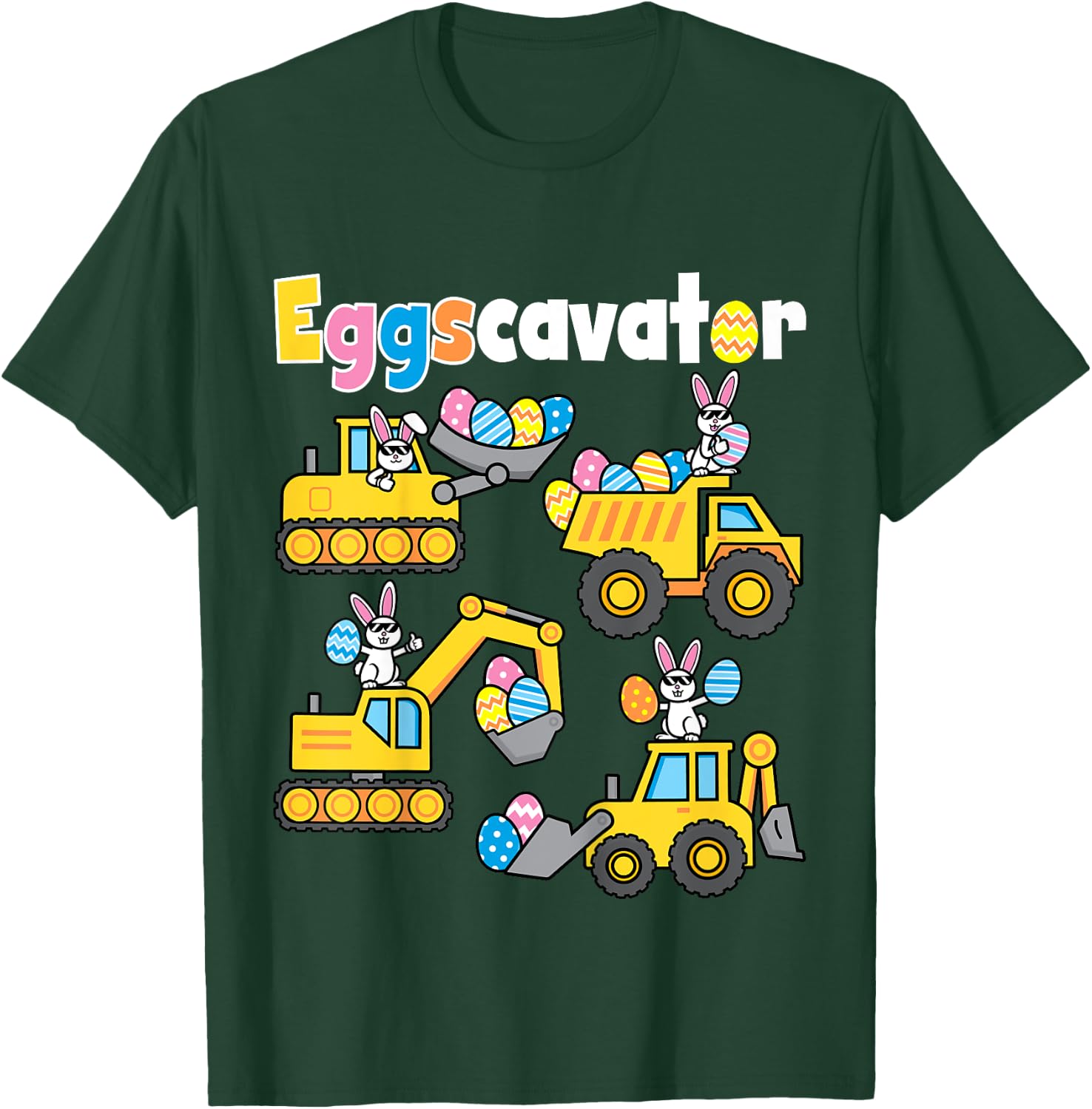 Kids Eggs Cavator Easter Egg Hunt Bunny Excavators Boys Toddler T-Shirt - T-Shirt | Forest