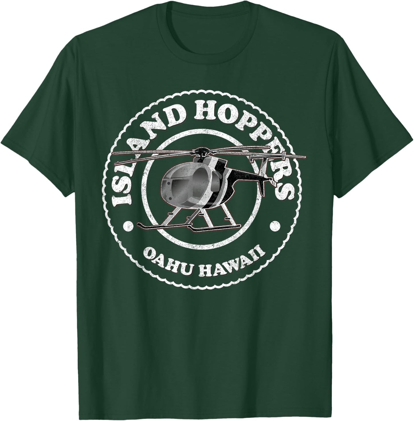 TC's Island Hoppers Helicopter Vintage Oahu Hawaii b/w T-Shirt - T-Shirt | Forest