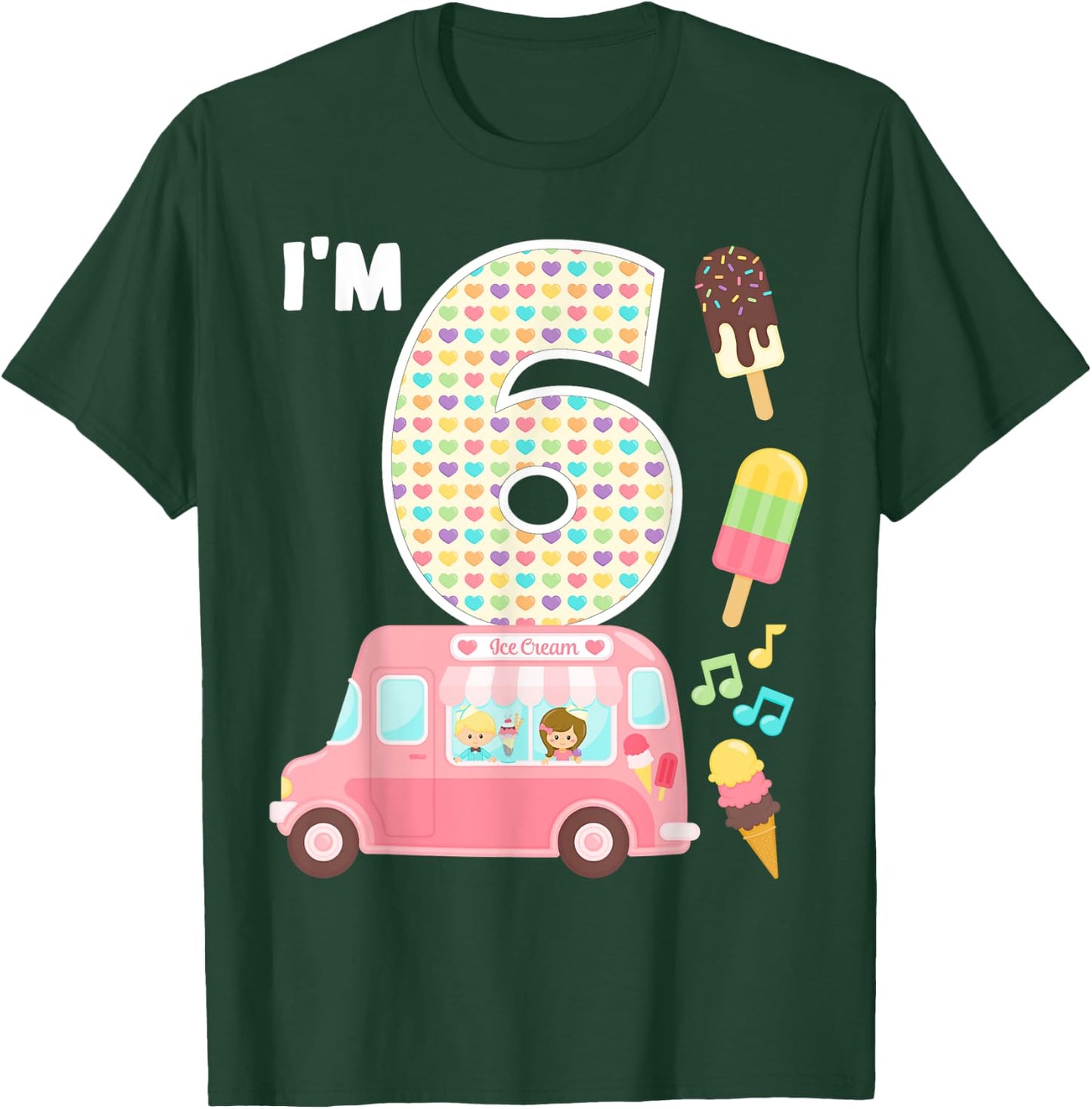 6th Birthday Crew Ice Cream Truck I'm 6 Bday Ice Cream Party T-Shirt - T-Shirt | Forest