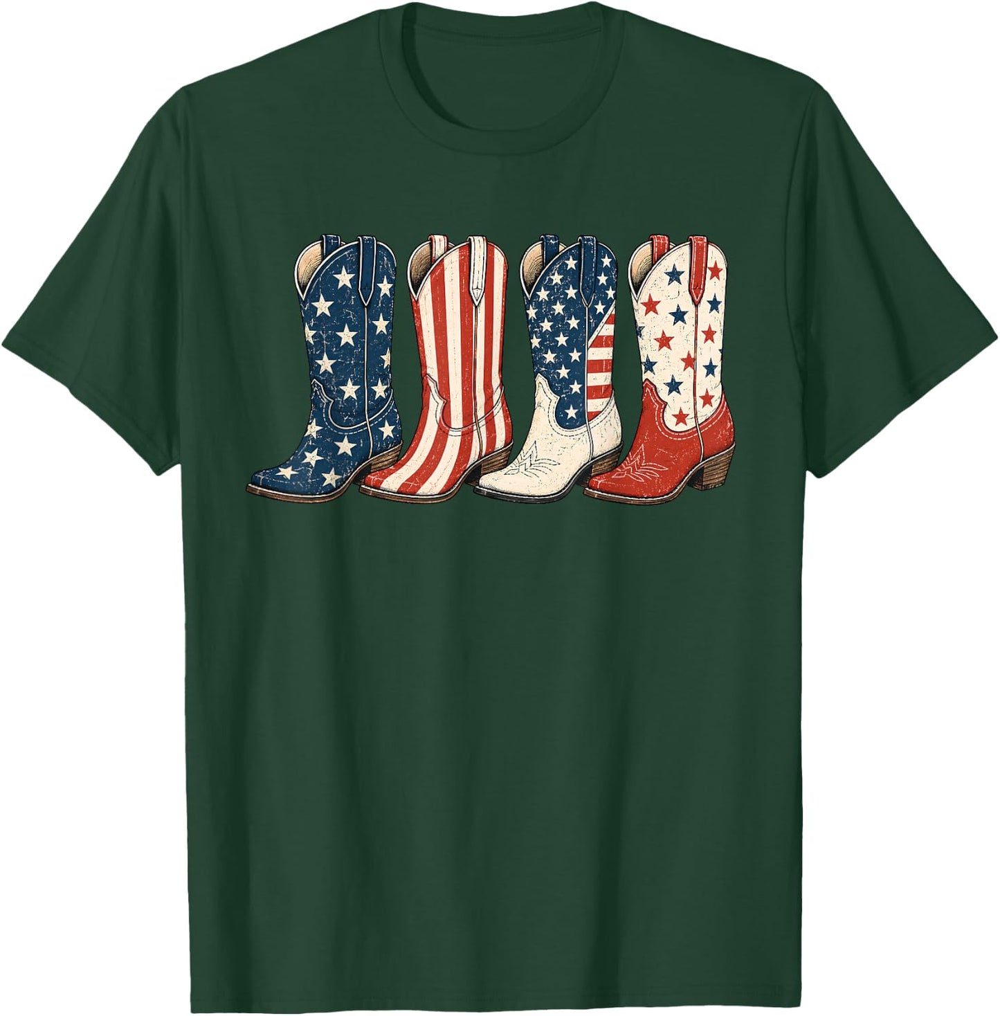 4th of July Patriotic Cowboy Boots Western Cowgirl American T-Shirt - T-Shirt | Forest