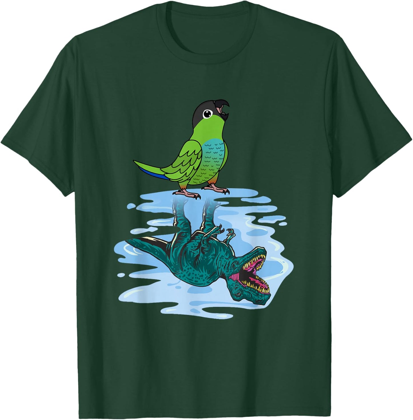 Parrot & T Rex: Mirror Image by Nanday Conure T-Shirt - T-Shirt | Forest