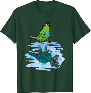 Parrot & T Rex: Mirror Image by Nanday Conure T-Shirt - T-Shirt | Forest