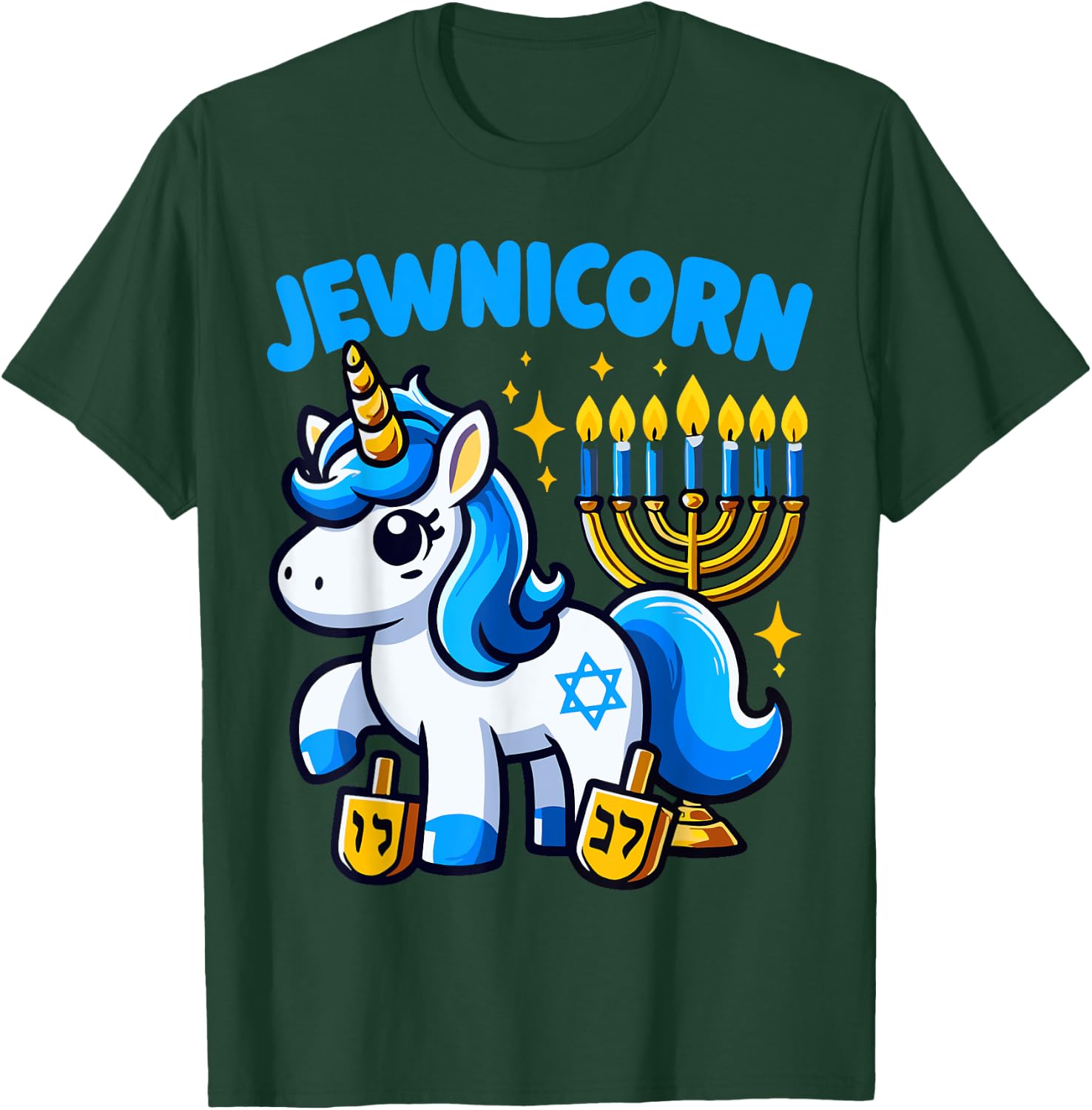 Jewnicorn Jew Unicorn Cute Hanukkah Pajamas Chanukah Girl T-Shirt - T-Shirt | Forest