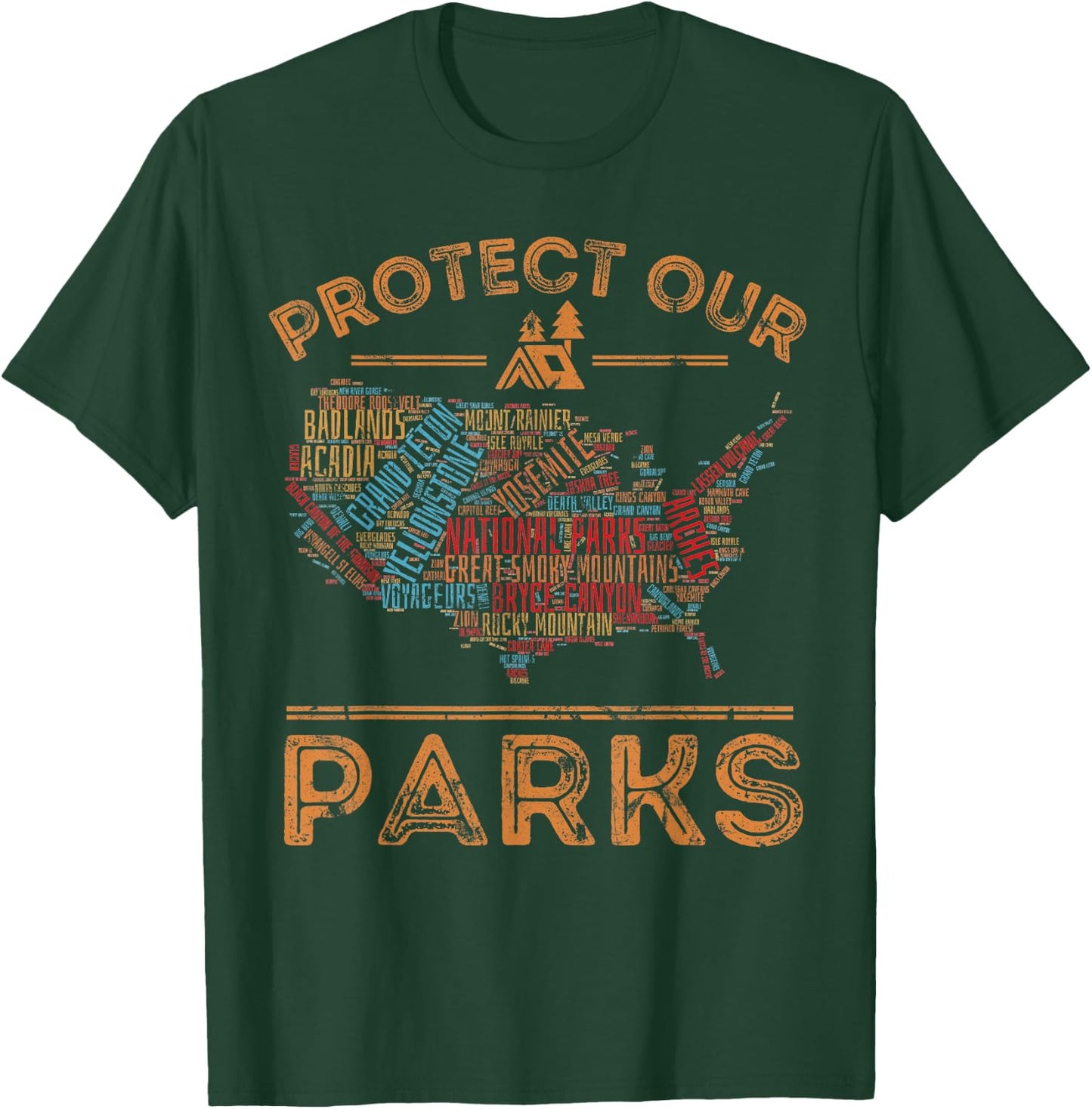 Protect Our Parks National Park Map Hiking USA T-Shirt - T-Shirt | Forest